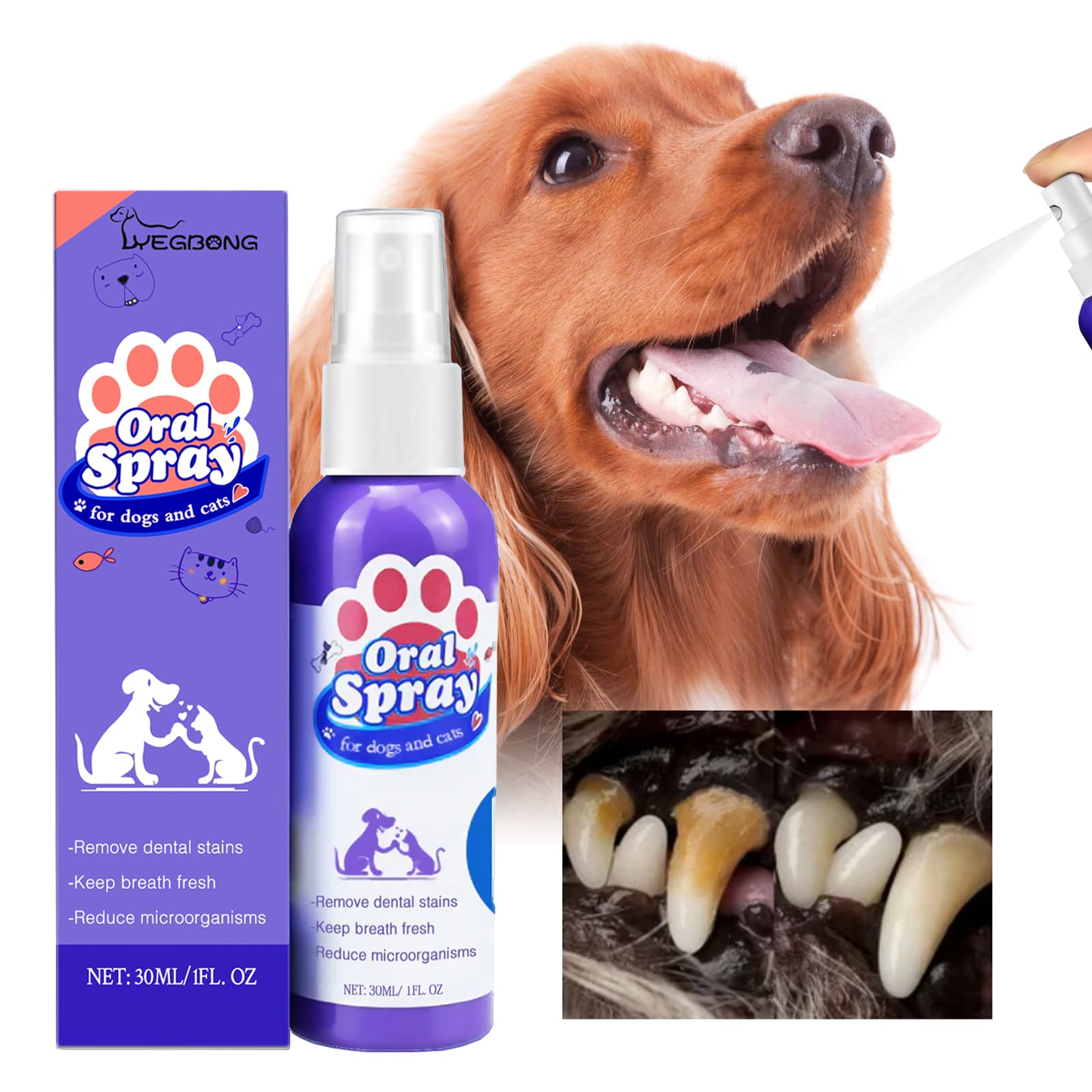 Tooth Stain Removing And Breath Refreshing Pet Oral Care Spray Pet Oral Spray 30ml 1 Box