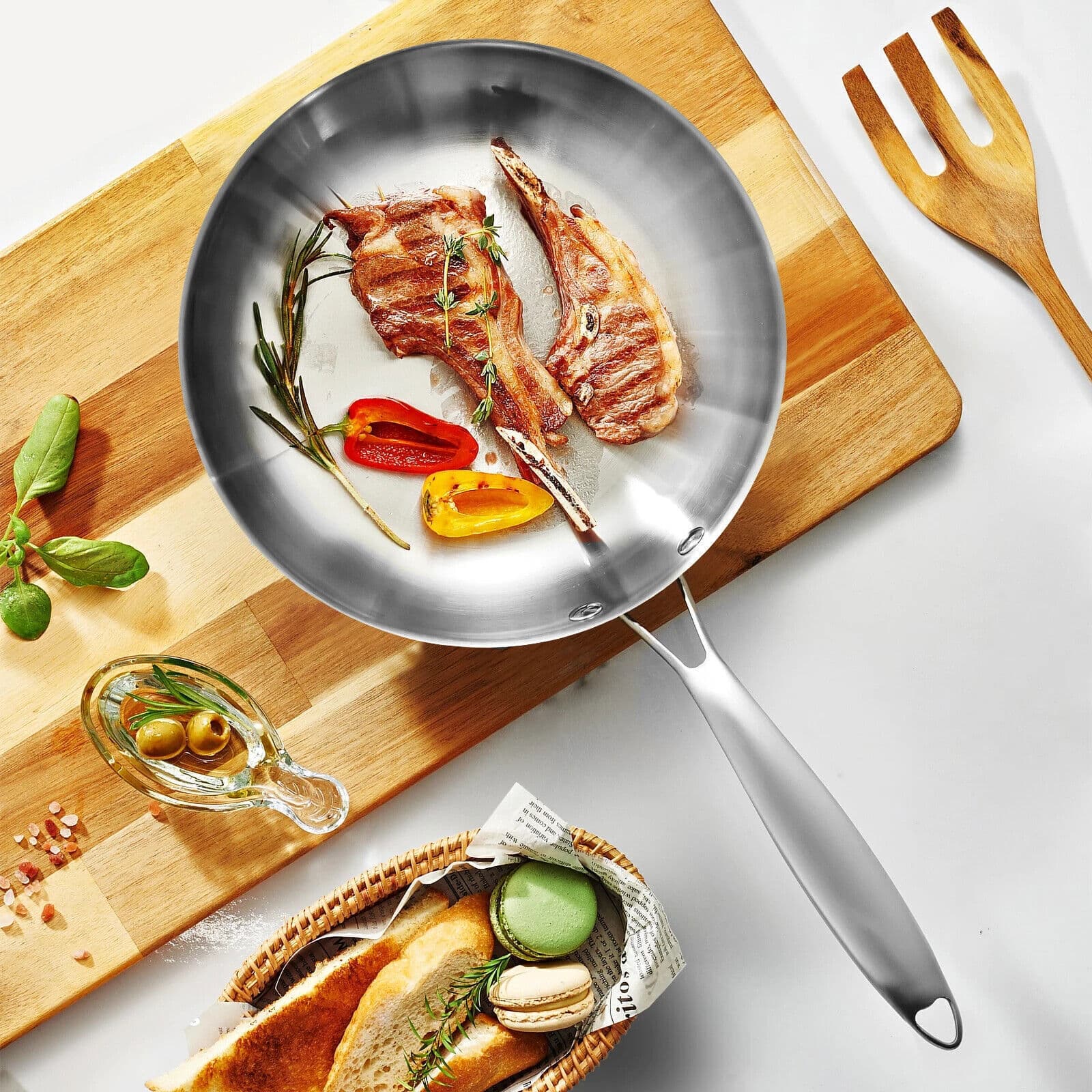 28CM 304 Stainless Steel Frying Pan NonStick Pan Fried Steak Pot Uncoated