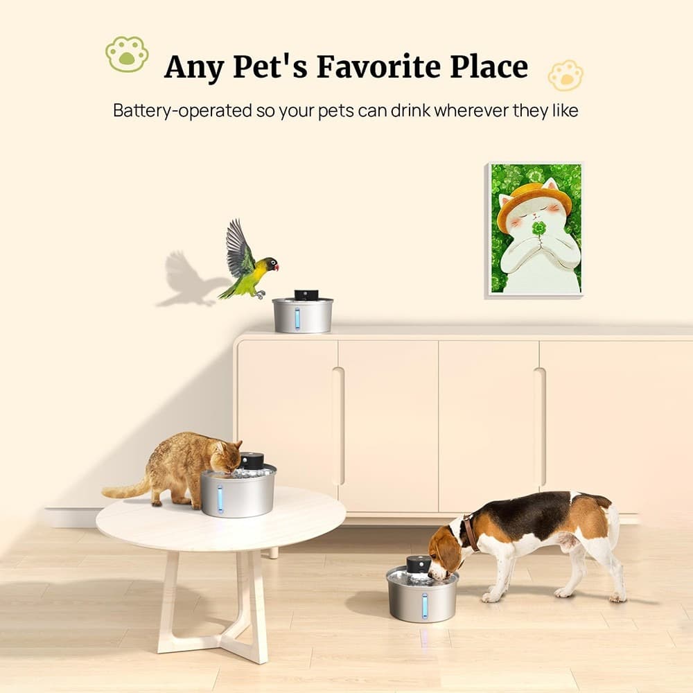3.2L Wireless Automatic Pet Water Fountain, 3 Modes Sensor Drinking Dispenser