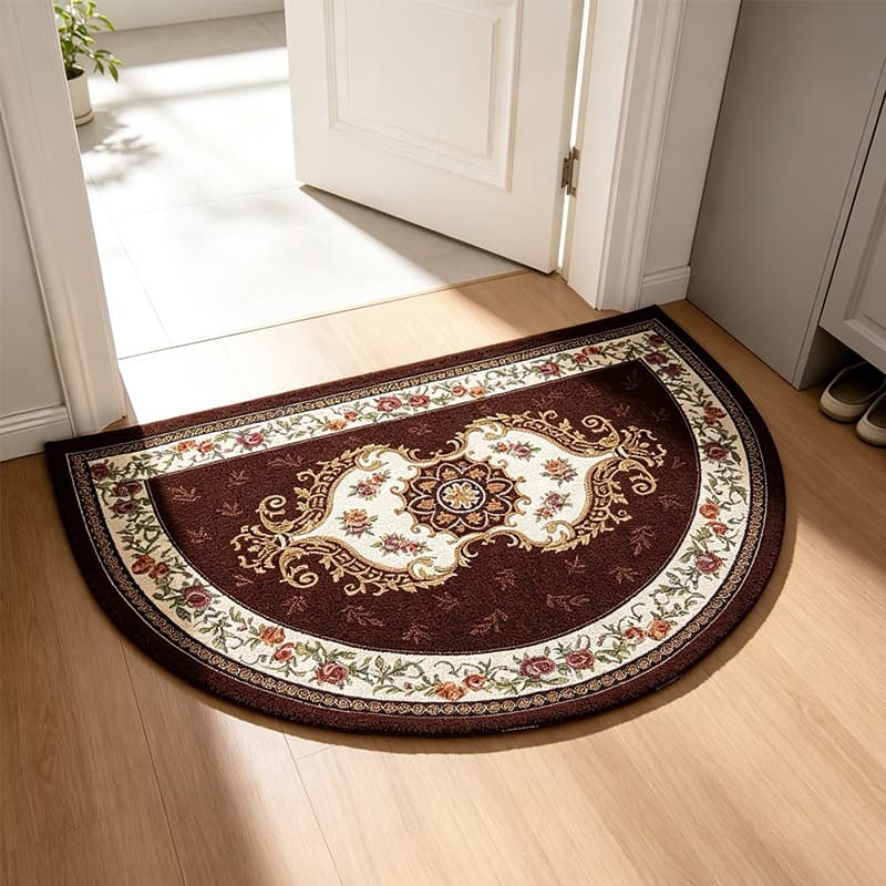 1pc Semi Circle Vintage European Floral Jacquard Door Mat, Half Round Entryway Rug