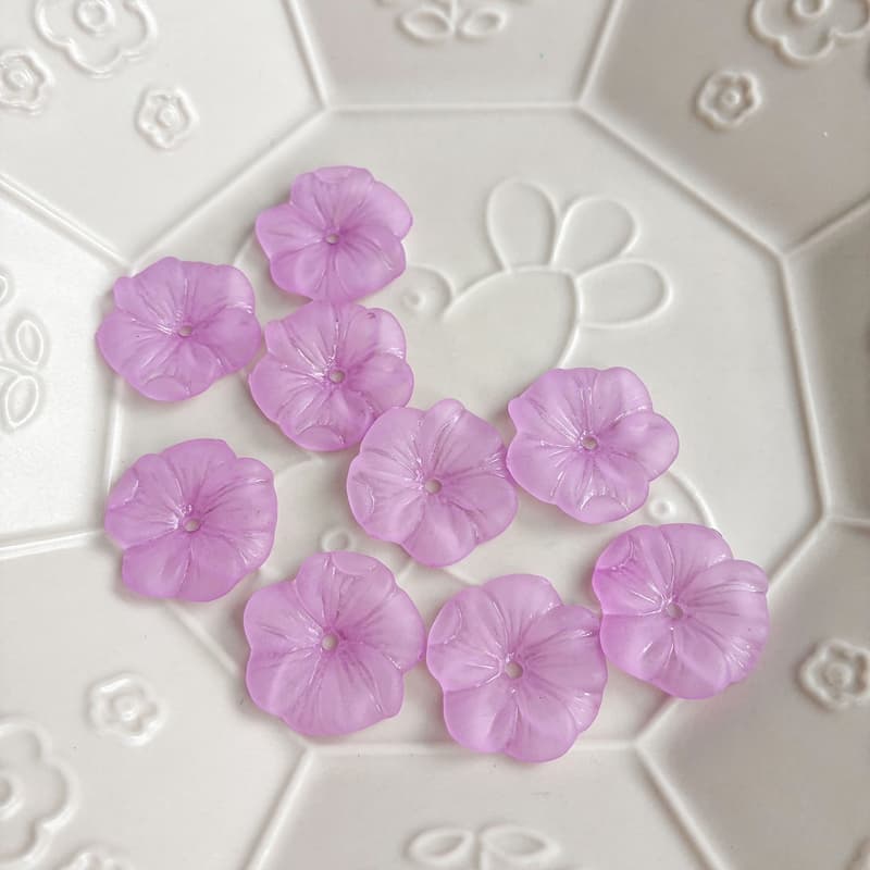 Frosted 5-Petal Acrylic Flower Beads, Textured Ribbed Center-Hole Charms For DIY Hanfu Hairpin Flower Bases & Jewelry Making