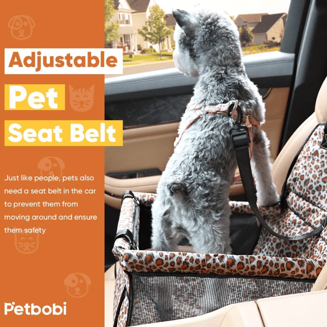 Small Dog Car Seat, Dog Car Booster Seat For Small Medium Dogs Foldable Front Seat Safety With Sturdy PVC Tube Frame, Breathable Mesh