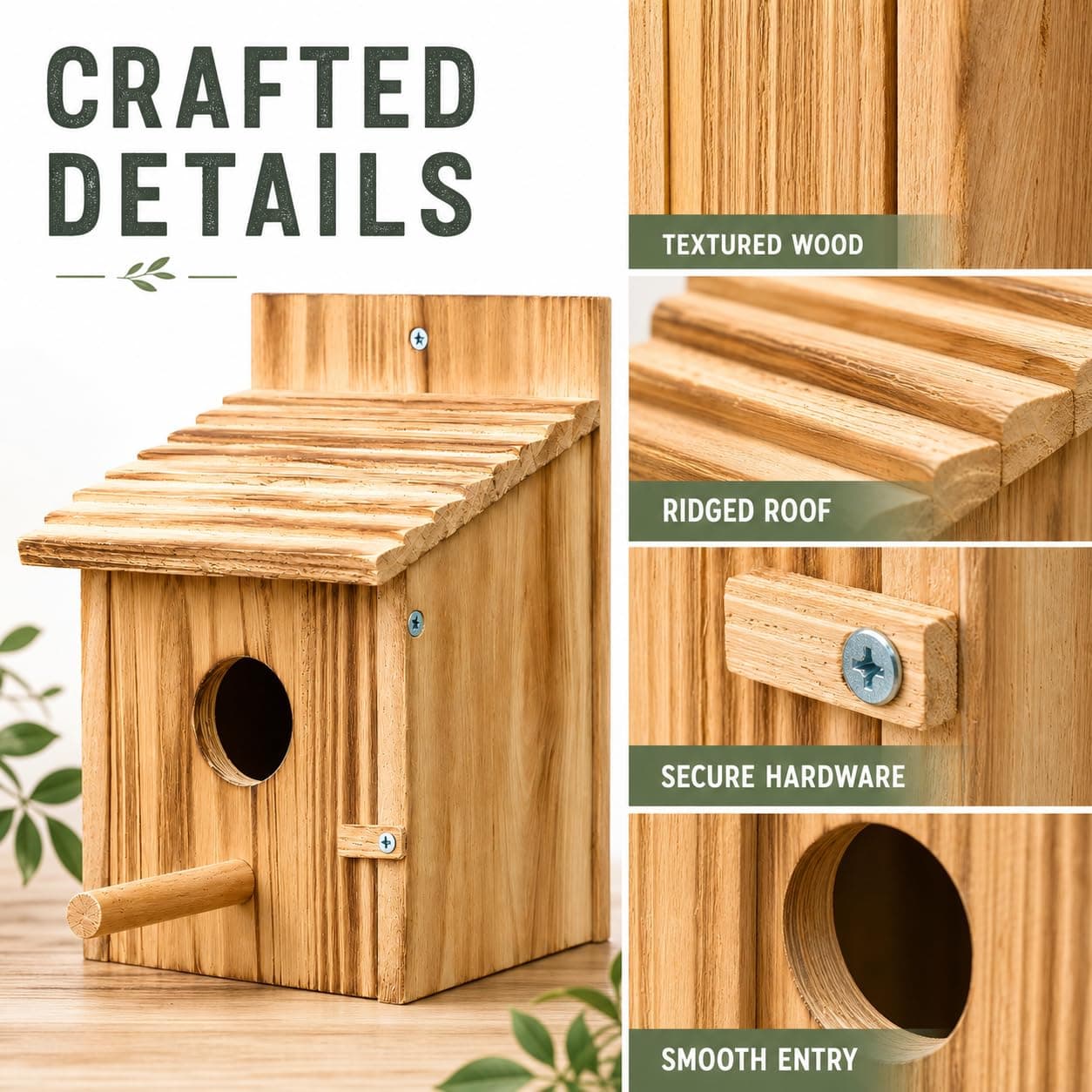 Wooden Bird House For Outside, Hanging Natural Wood Birdhouse With Perch, 1.5in Entrance & Side Clean-Out Door For Bluebirds, Wrens And Finches, Garden Decor