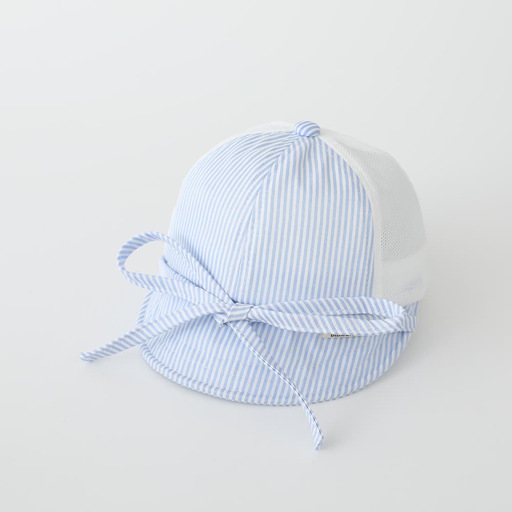 Summer Boys And Girls' Striped Netted Baseball Cap With Drawstring And Bow Design - A Fresh Style For Outdoor Activities And Sun Protection, Baby Hat For Boys And Girls