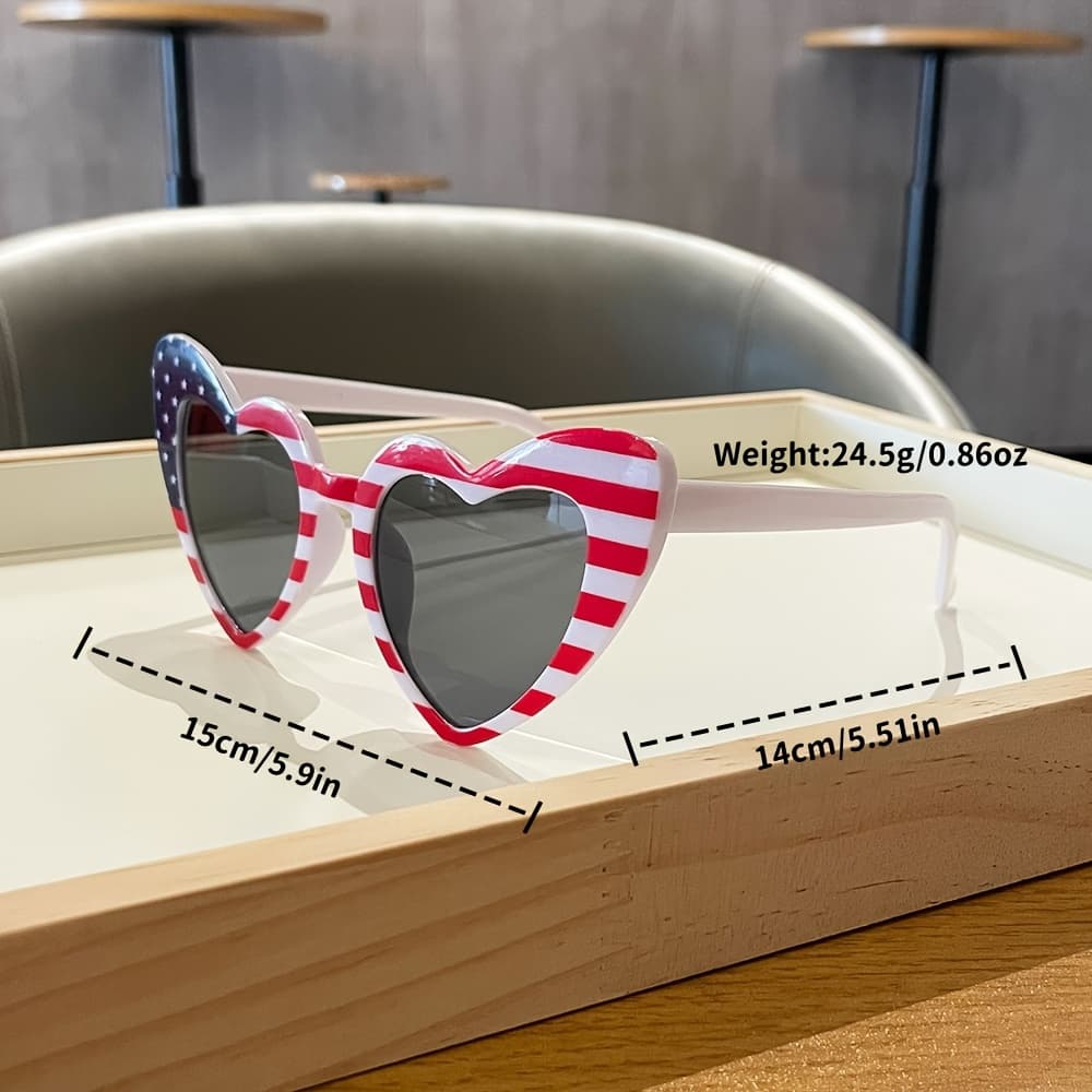 American Star-Spangled Heart Sunglasses 3-Piece Set, Patriotic Independence Day Party Decorative Heart-Shaped Sunnies