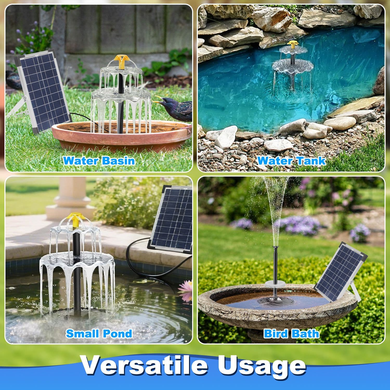 1Pc 3Tier Solar Bird Bath Fountain Solar Powered Water Fountain Waterfall Feature With Colorful Light 3 Nozzles 6W Solar Panel For Bird Bath Patio Yard Pond Garden