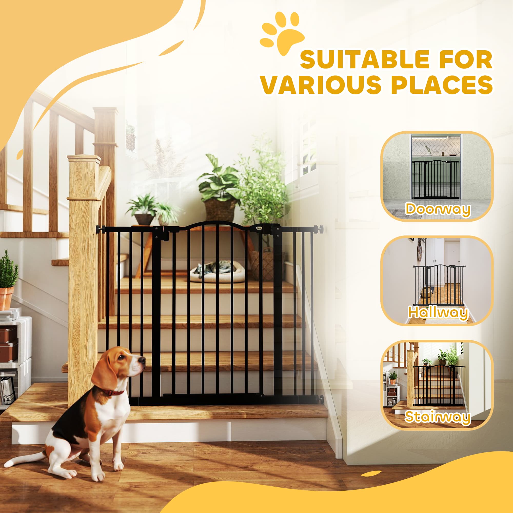 Metal Material, 74-94 Cm Adjustable Pet Safety Door With Automatic Closing,