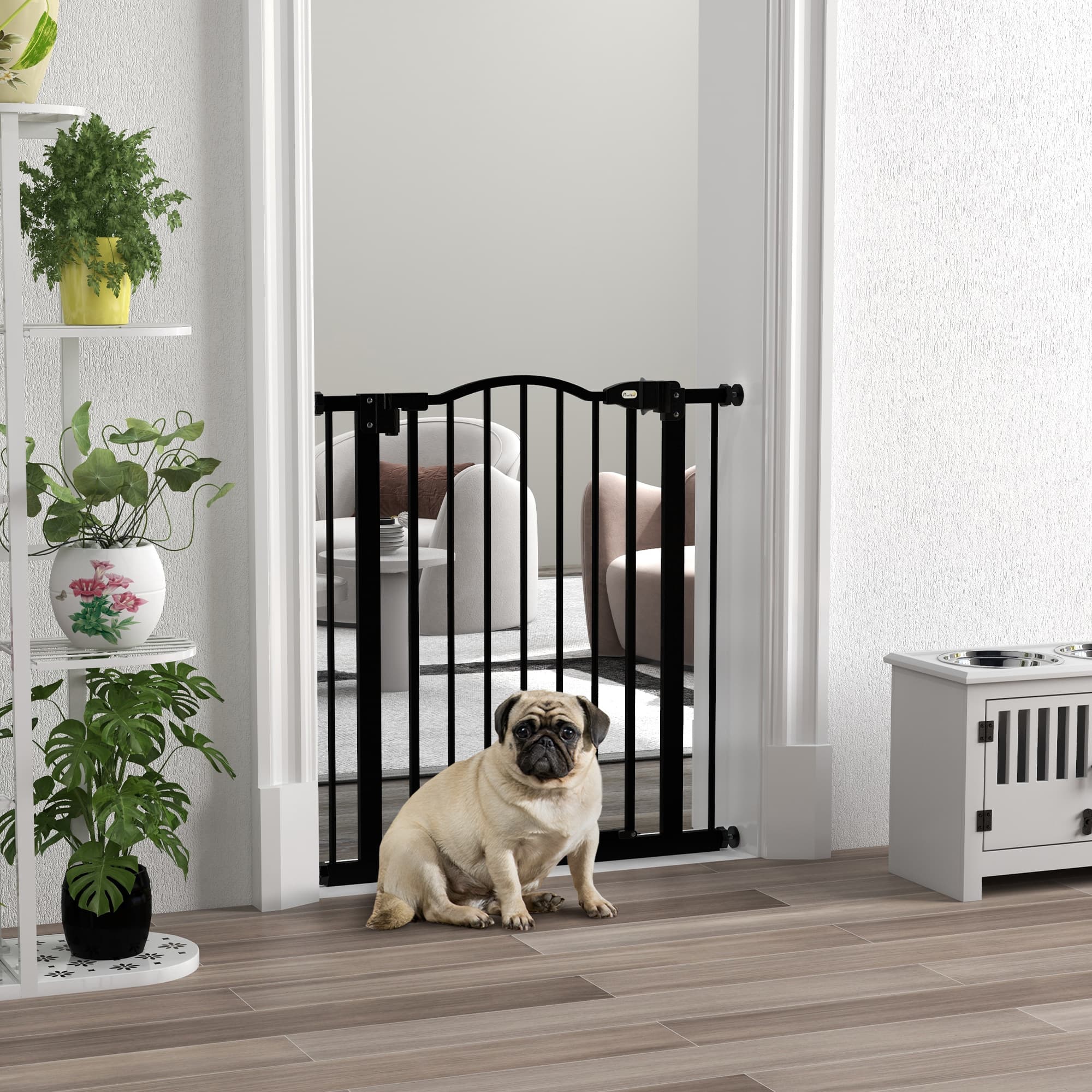 Metal Material, 74-80cm Adjustable Pet Safety Door With Automatic Closing, Black