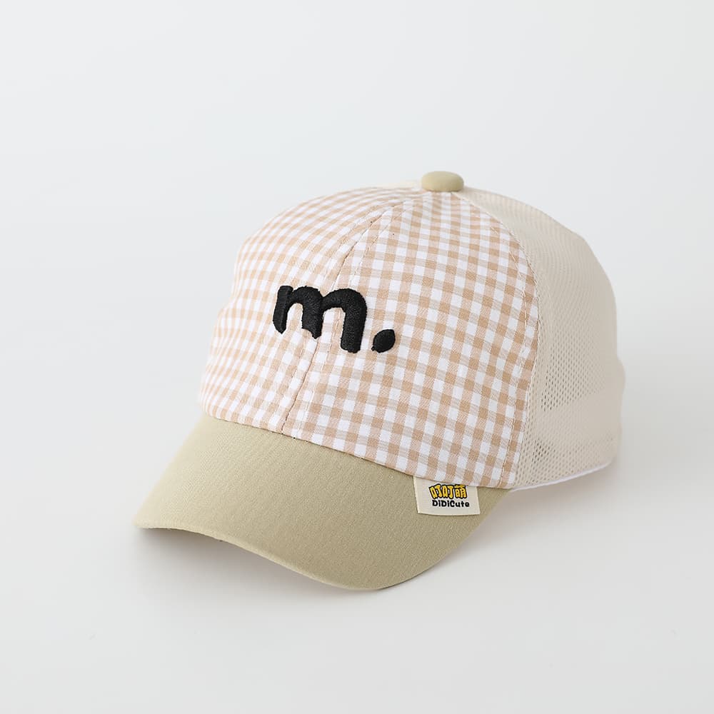 Summer Children's Small Checkered Embroidered M-letter Patchwork Fashion Baseball Cap, Suitable For Babies For Sun Protection And Shading