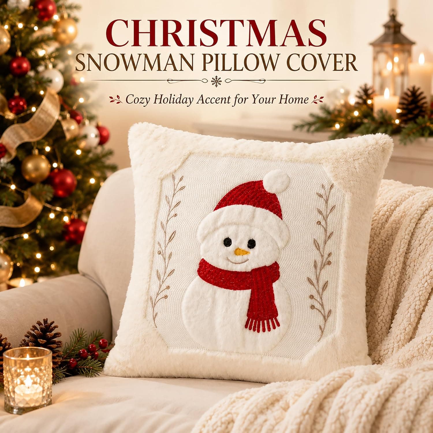 Christmas Throw Pillow Covers Set Of 2, 18 X 18 Inch Soft Plush Faux Fur, Santa Claus Reindeer Christmas Tree Cushion Case Winter Holiday Decoration For Sofa Couch Room