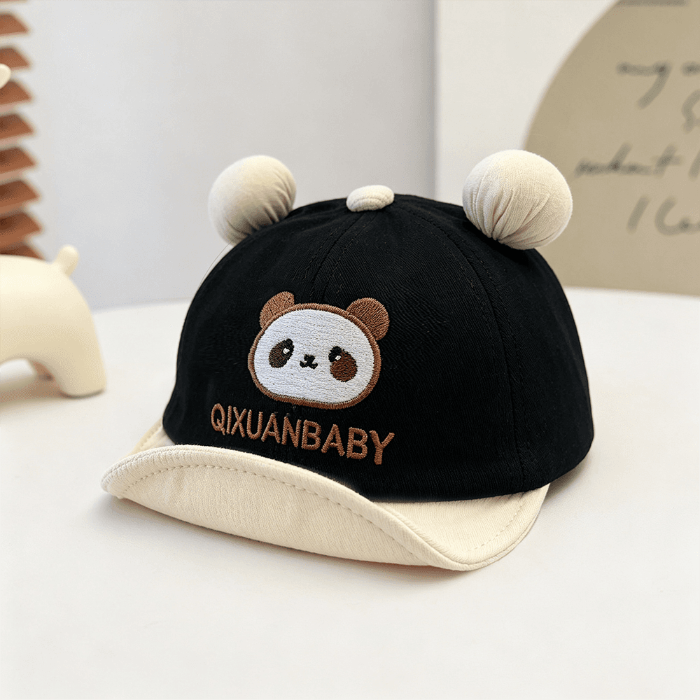 Summer Boys And Girls' Embroidered Panda Letter Three-dimensional Ear Baseball Cap Suitable For Outdoor Outings And Daily Use For Children Aged 0-3 Years Old