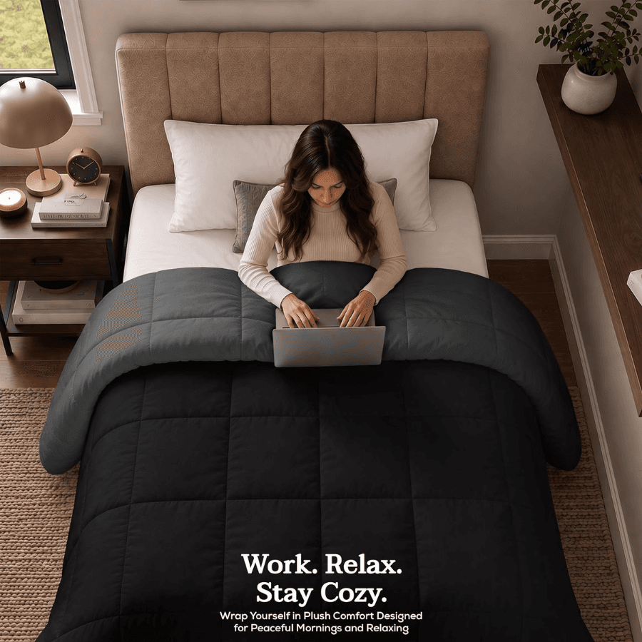 Bedding Duvet Insert, Twin Comforter 64 X 88 Inches, Black Grey