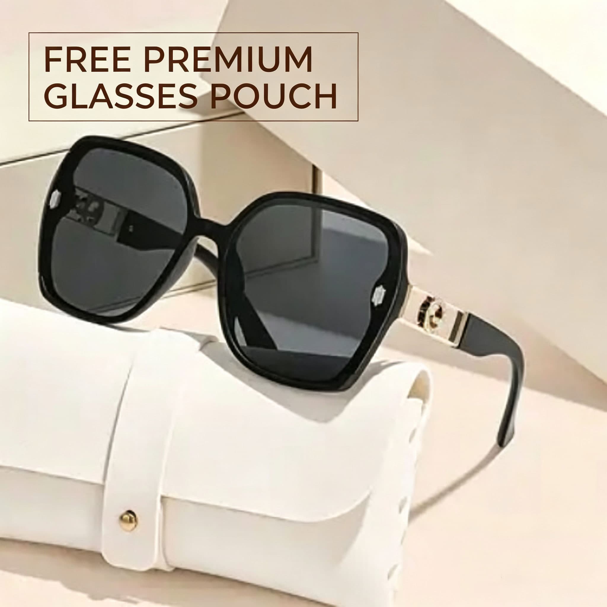 Trendy Large Frame Sun Glasses For Ladies, Dual Color Frame, Stylish Temple Detail For Daily Wear.