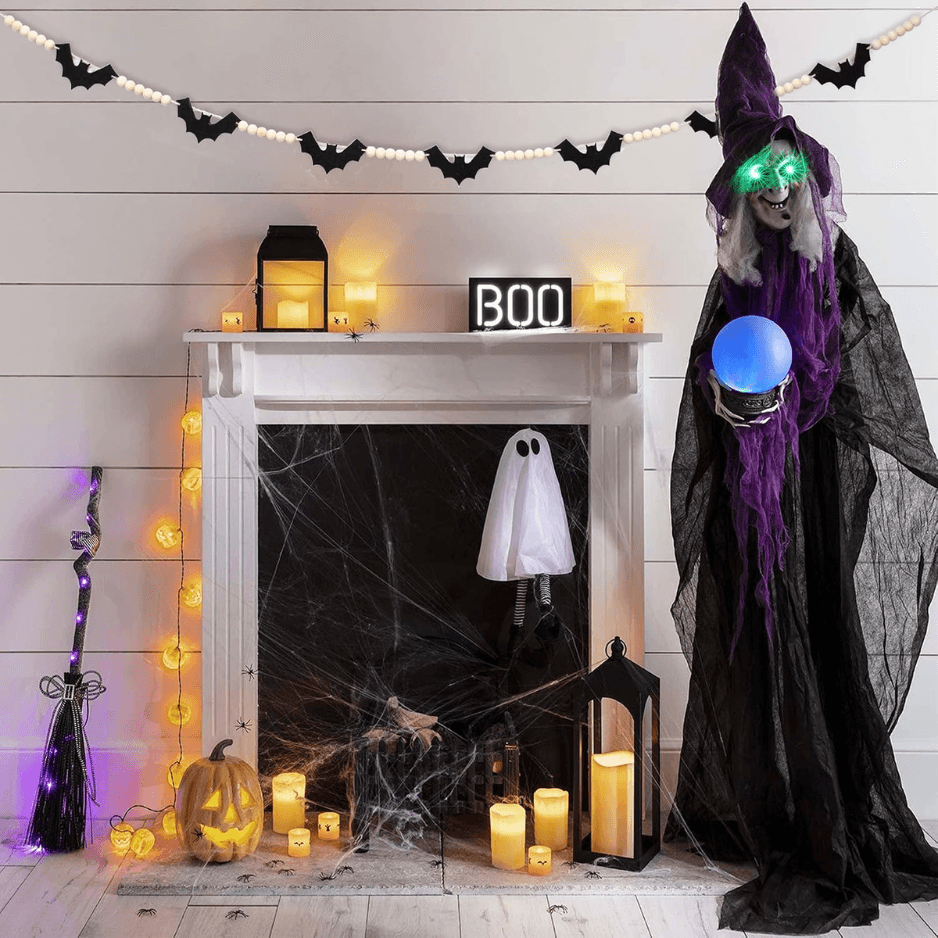Halloween Wood & Felt Bat Garland 56 Indoor Hanging Banner Decor For Fireplace Mantel, Wall & Party