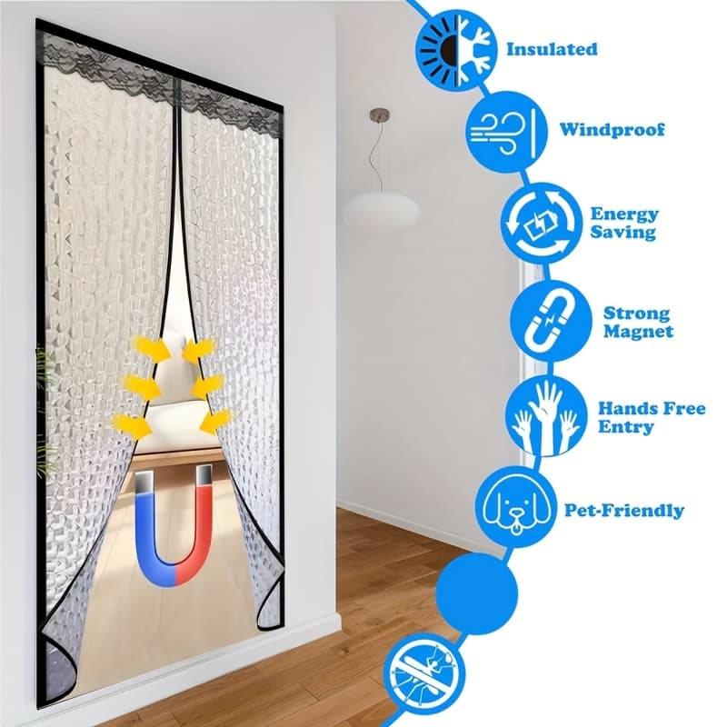 Magnetic Self-Closing EVA Air Conditioning Insulation Door Curtain With Lace Top, Full Surround Strong Magnet Thermal Wind Barrier Screen, Full Frame Reinforced Velcro Tape Energy Saving Partition Cur