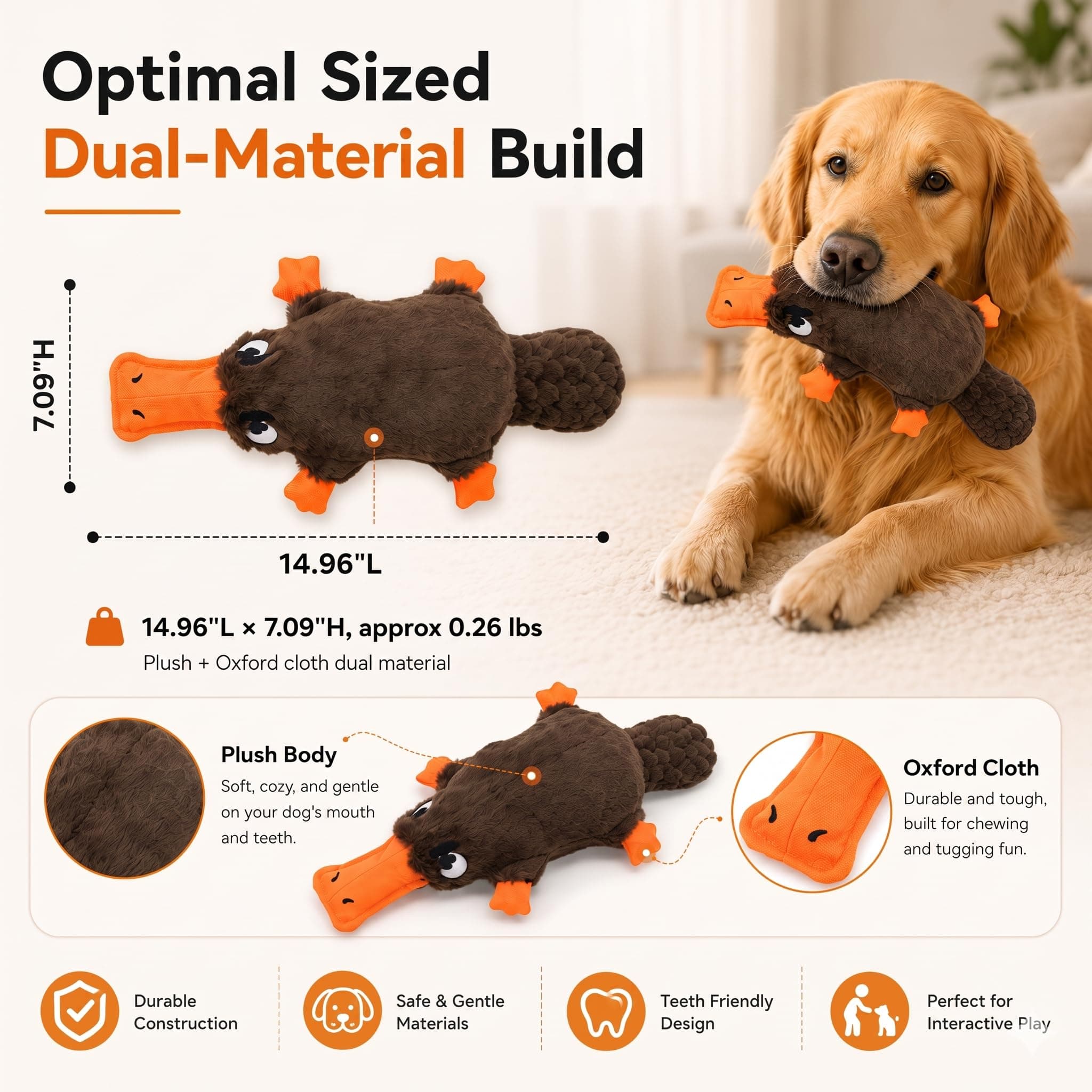 Squeaky Dog Plush Chew Toy, Interactive Tug Squeaky Toy For Chewers, Medium & Large Dogs & Fetch Play, Stuffed Long-Neck Toy With Soft Plush Body For Gentle Gum Care & Boredom Relief