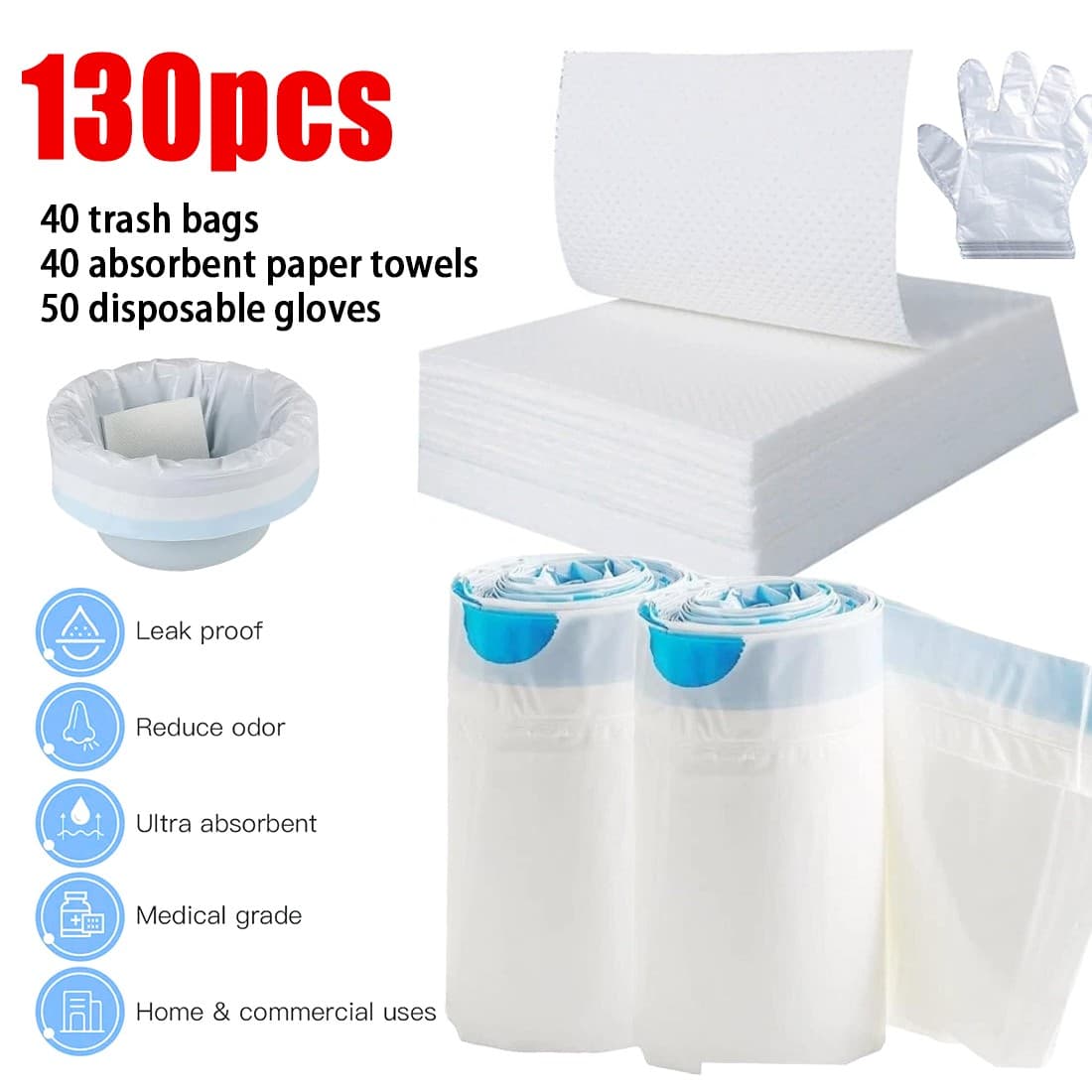 Pack Of 80 Commode Liners With Absorbent Pad Odorless Disposable Bags Universal