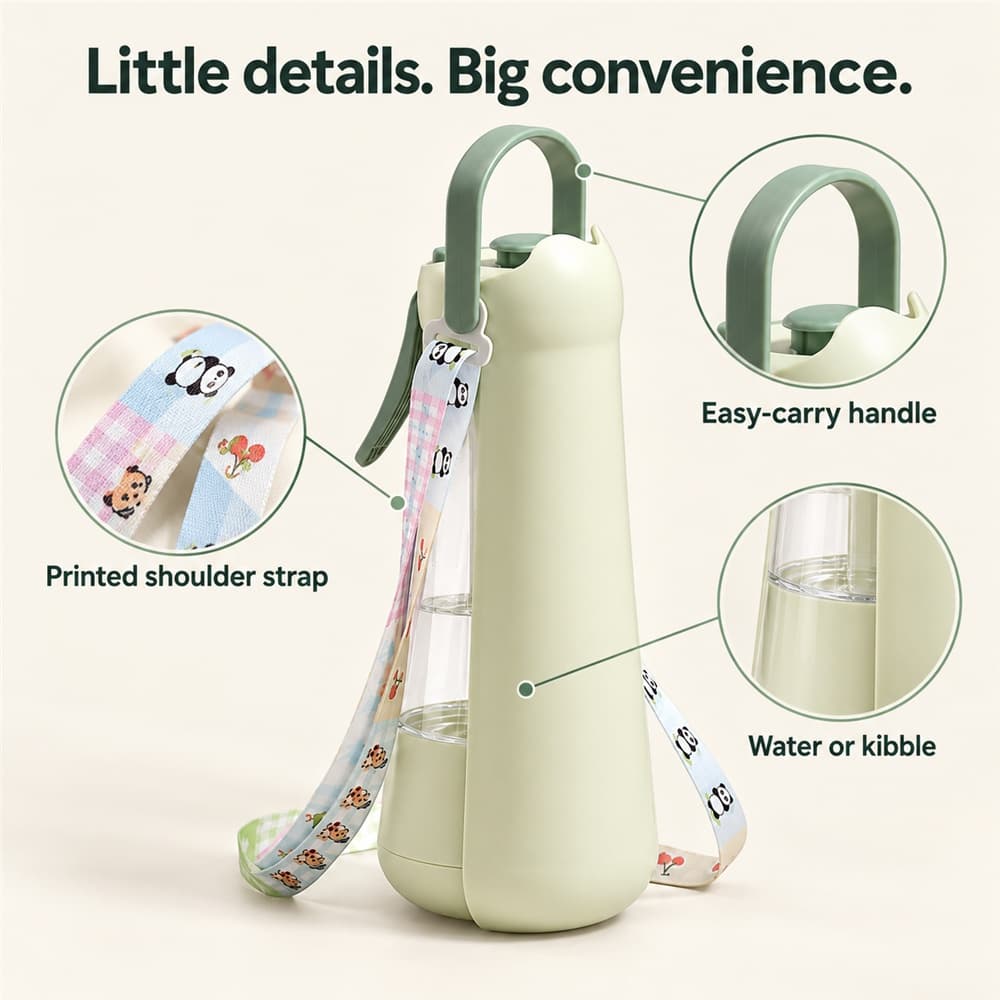 3in1 Dog Water Bottle With Mist Sprayer & Food Storage, Portable Pet Travel Water Dispenser For Walking Hiking Camping