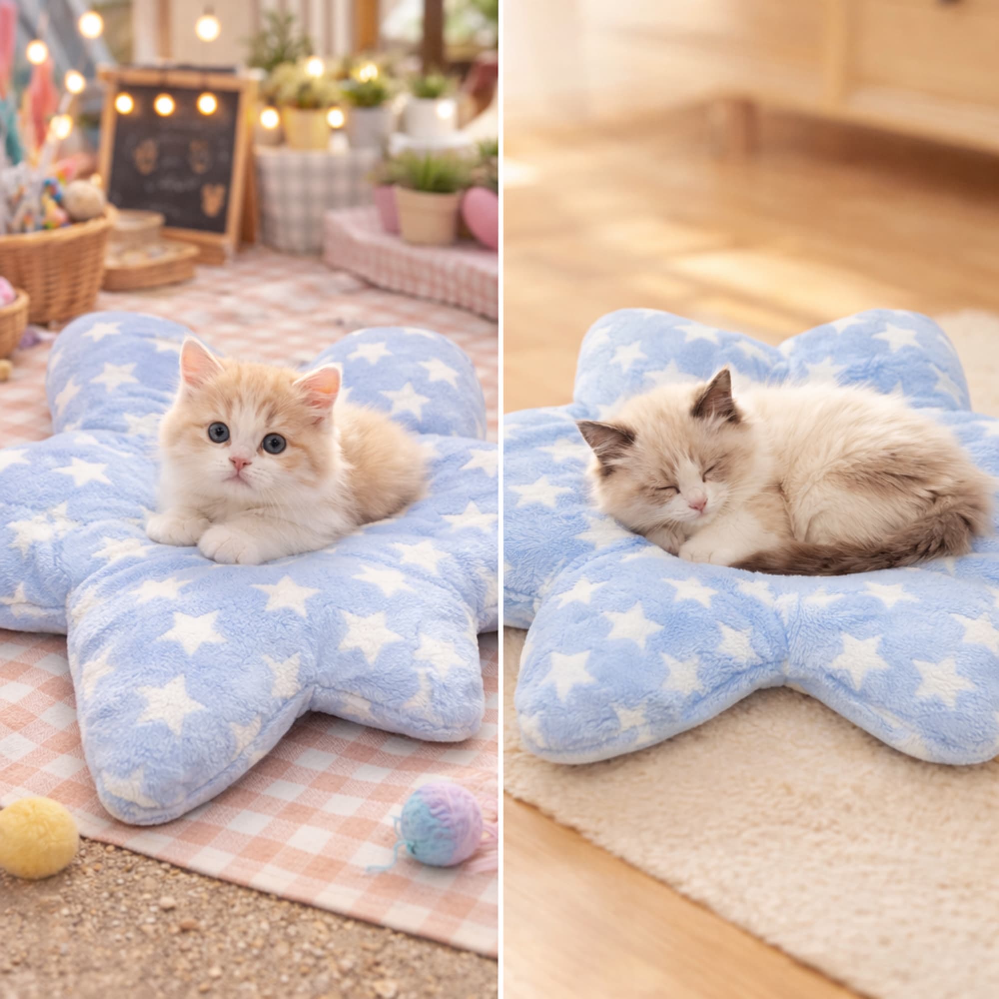 CloudSoftPetSleepingPadStarPrintCatBedMatWashableComfyDogCatBedForSmallMedium