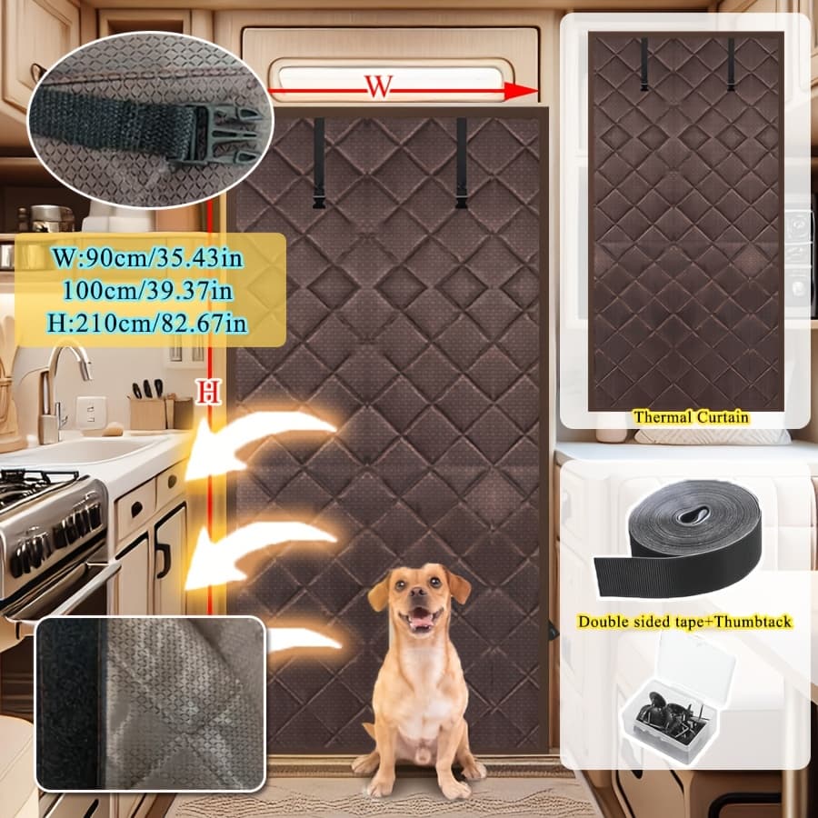 Winter Magnetic Thermal Insulated Door Curtain, Thick Warm Cotton Windproof Privacy Light Blocking Door Screen With Upgrade Buckle For Home Garage Shop Cold Protection
