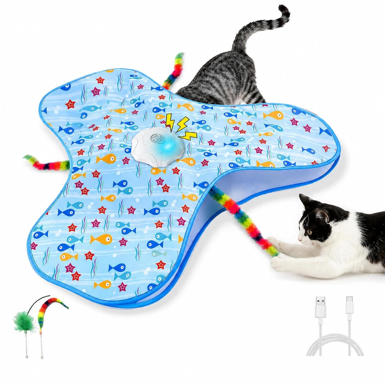 Interactive Cat Toys For Indoor Cats, Hide And Seek, 3 Smart Modes, 1200mAh Touch Activated, Auto Sleep Wake, Realistic Mouse Sounds, Double-Tap Mute, Moving Plush Tail