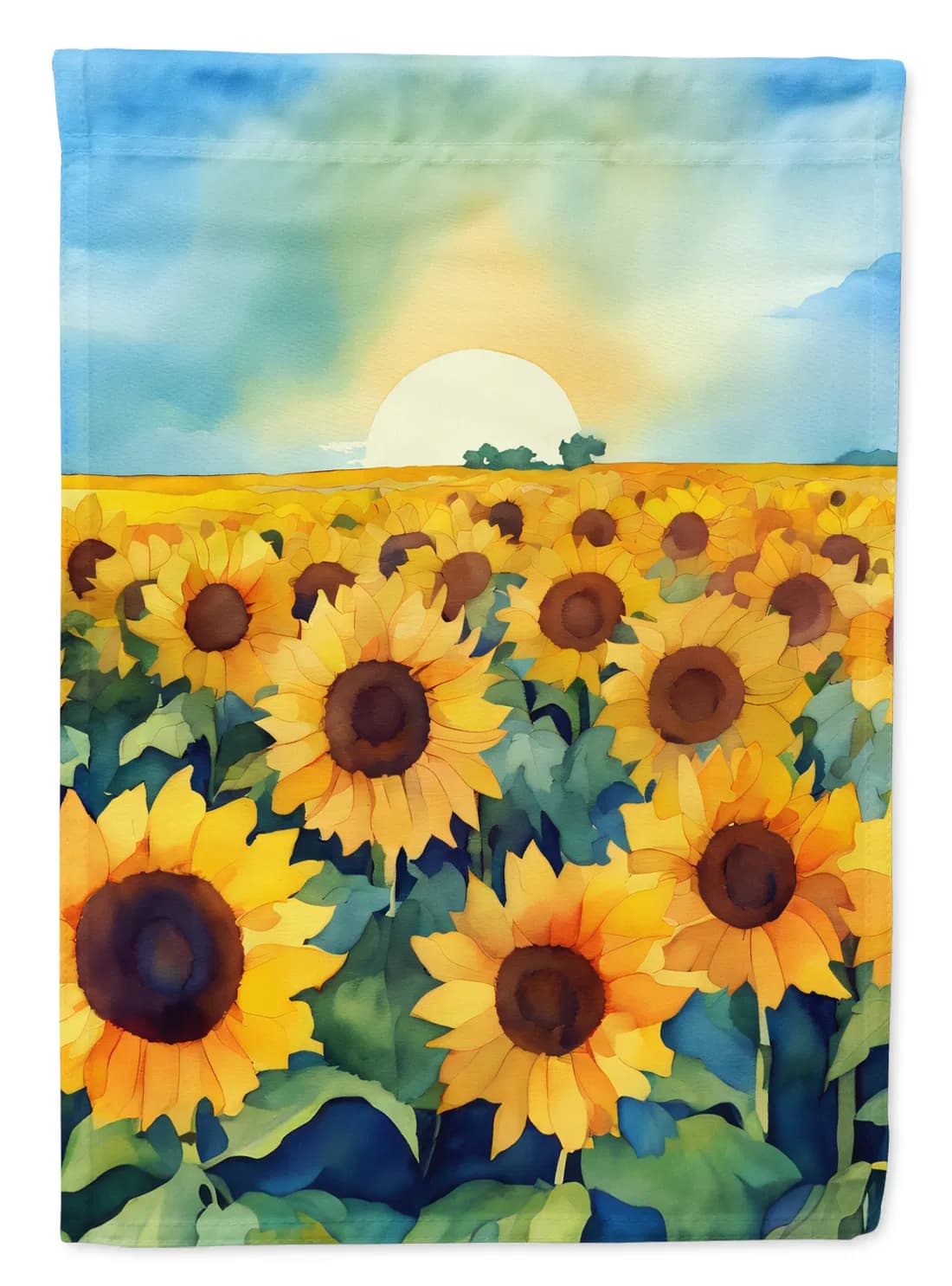 Kansas Sunflowers in Watercolor House Flag Large Porch Sleeve Pole Decorative Outside Yard Banner Artwork Wall Hanging, Polyester, House Size, Multicolor