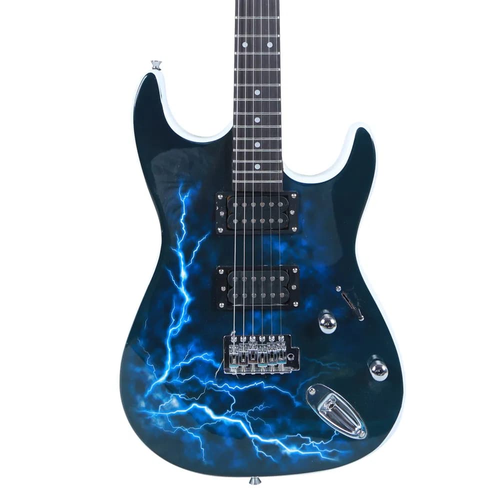 Lightning Style Electric Guitar with Power Cord/Strap/Bag/Plectrums Black & White