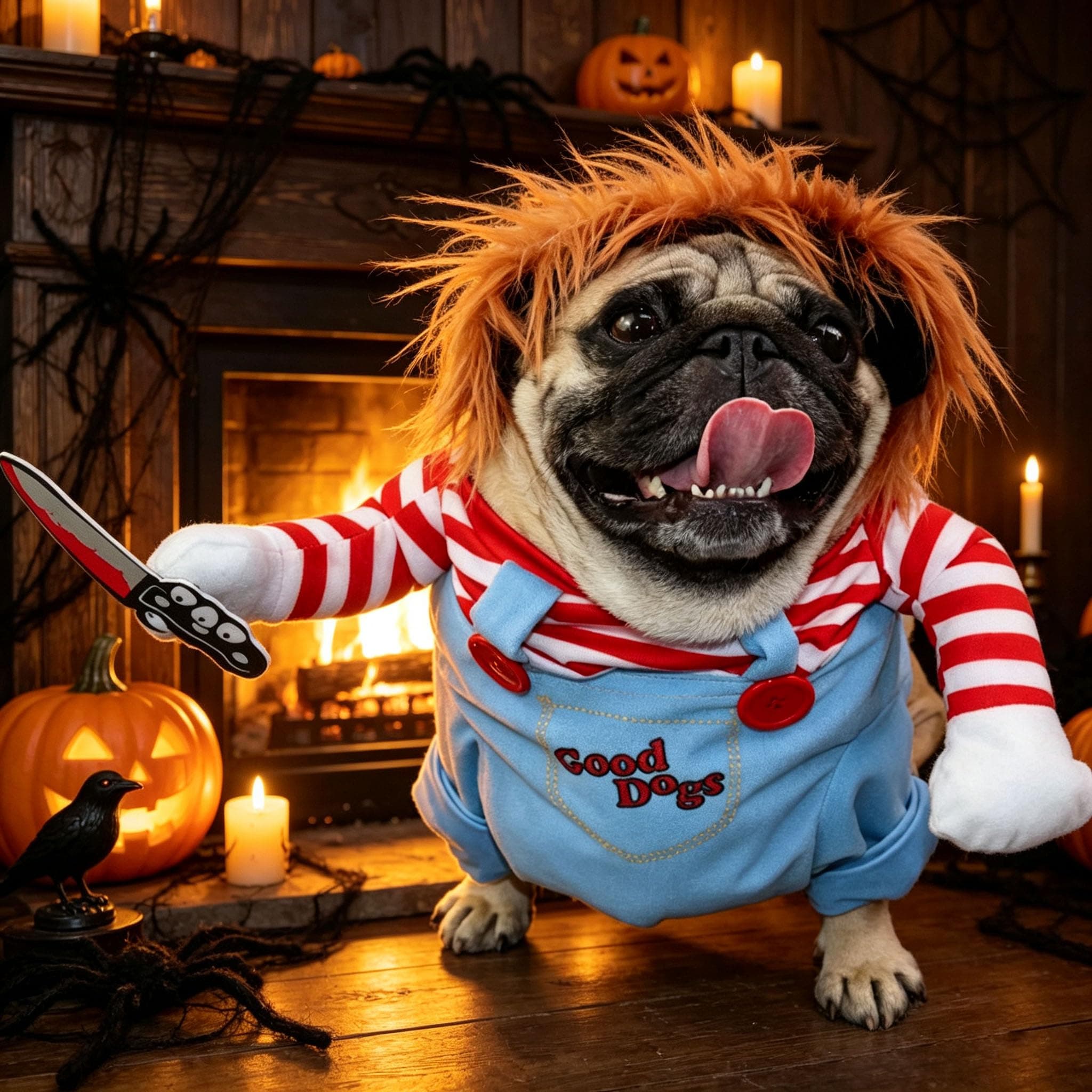 Dog Halloween Costumes, Funny Dog Killer Doll Costume With Wig And Knife, Adjustable Pet Halloween Cosplay Costume For Small Medium Large X-Large Dogs