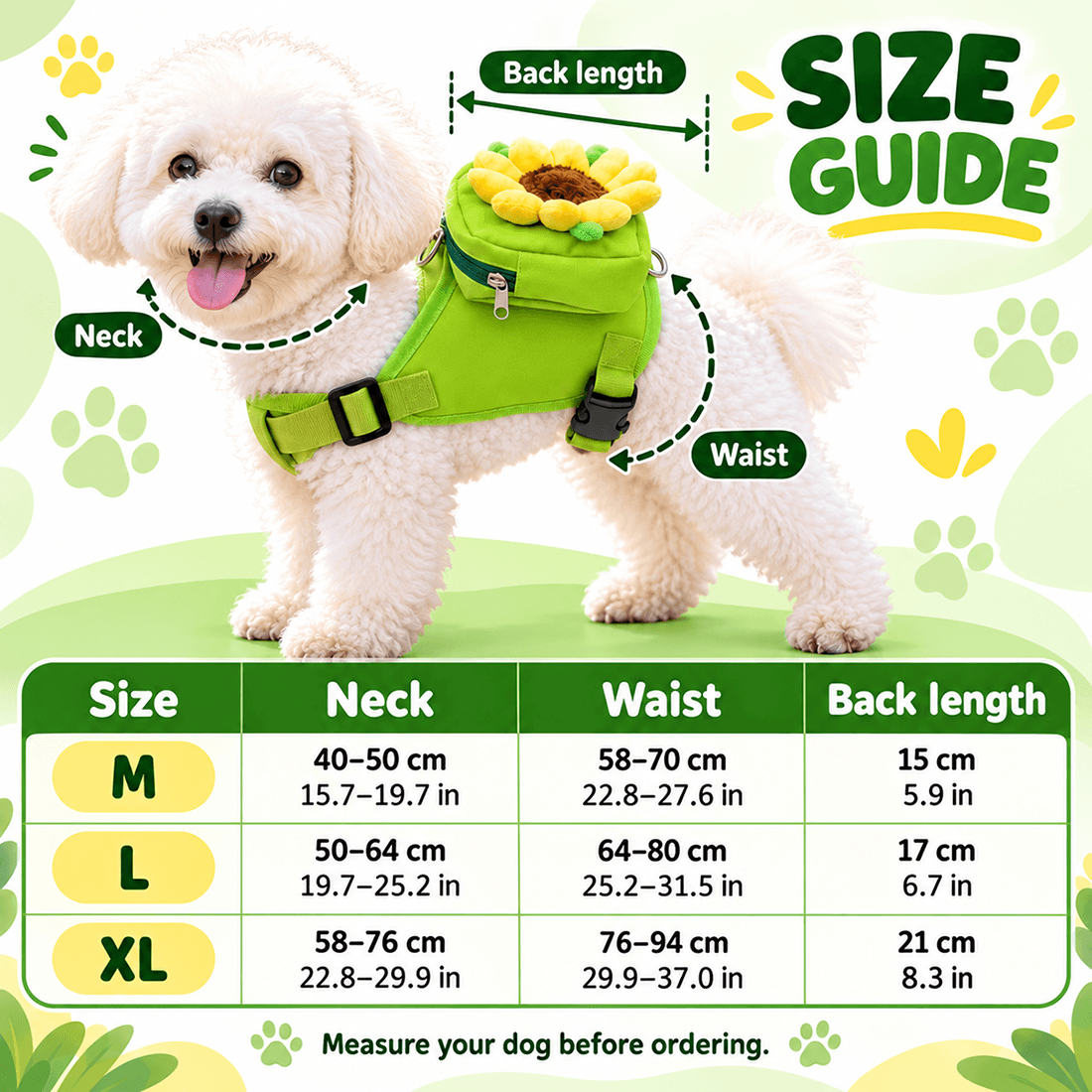 Sunflower Dog Backpack Harness Cute Plush Floral Style Pet Carrier With Zipper Storage Pouch Breathable Honeycomb Mesh Adjustable Webbing Straps Lightweight Outdoor Walking