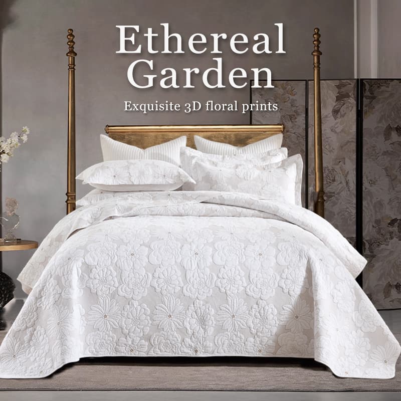90x98 98x106 3Piece 3D Dimensional Quilted Embroidery Palm Leaf Bedspread Set Cotton Filled Reversible Coverlet Luxury Hotel Collection, Soft Breathable No Clumping Snap-Resistant Pre-Shrunk Envelope