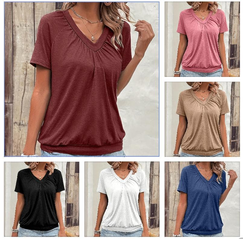 Cross-border Foreign Trade European And American Independent Station Ebay Amazon Wish Popular Short-sleeved V-neck T-shirt