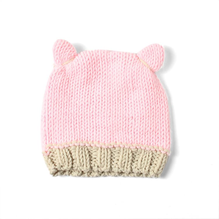 Hand Knitted Cute Baby Beanie Hat With Double Ears, Pi Nk Infant Hat For Boys & Girls