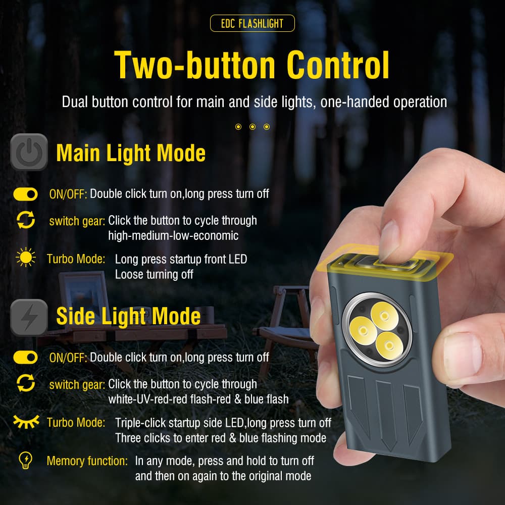 1100LM 3LED Mini EDC Flashlight Keychain Super Bright UV Torch Work Pocket Light