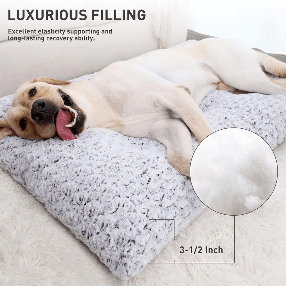 35x23 Inch Gray Plush Dog Crate Bed, Washable Pet Mat