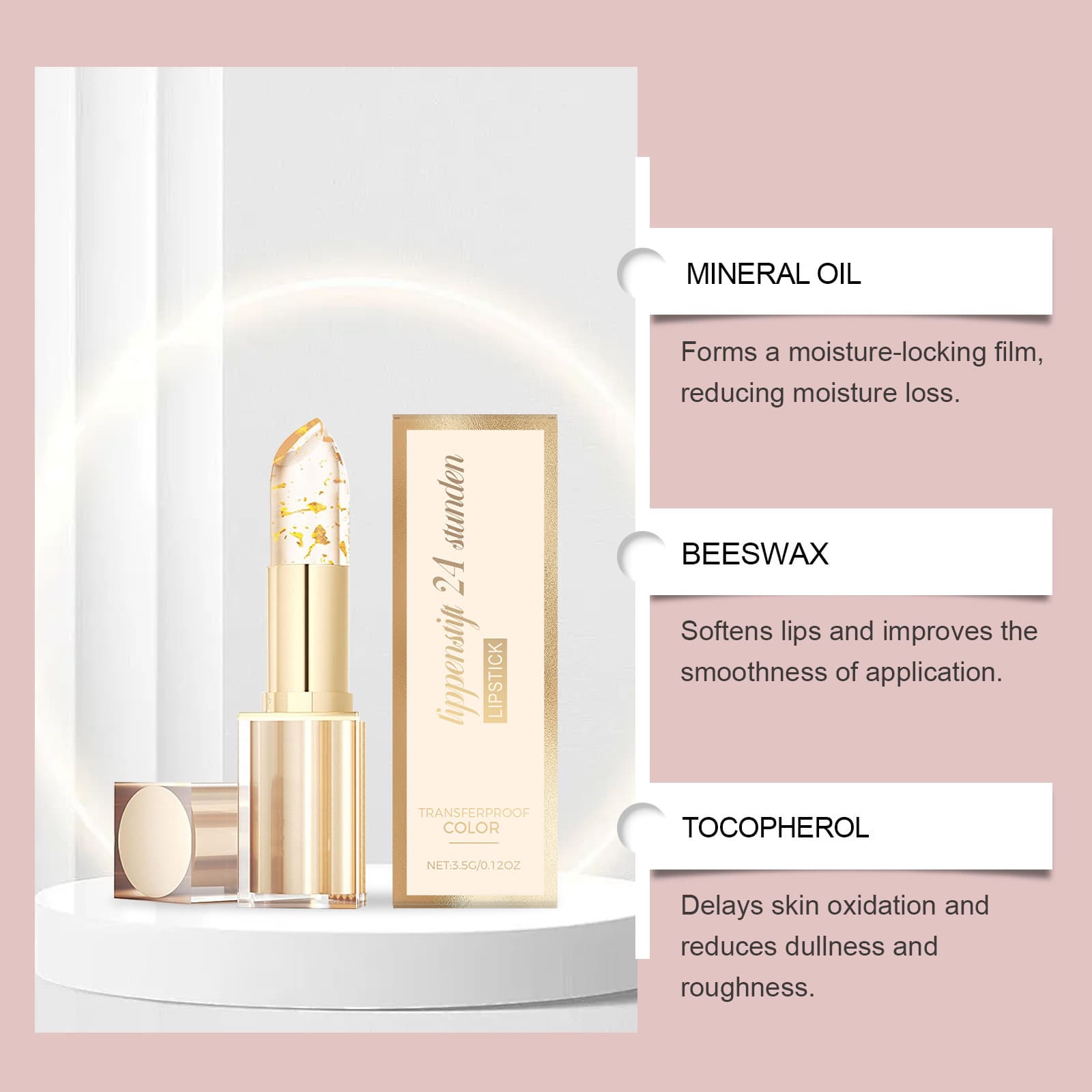 Gold-Leaf Temperature-Responsive Moisturizing Lipstick For Daily Care