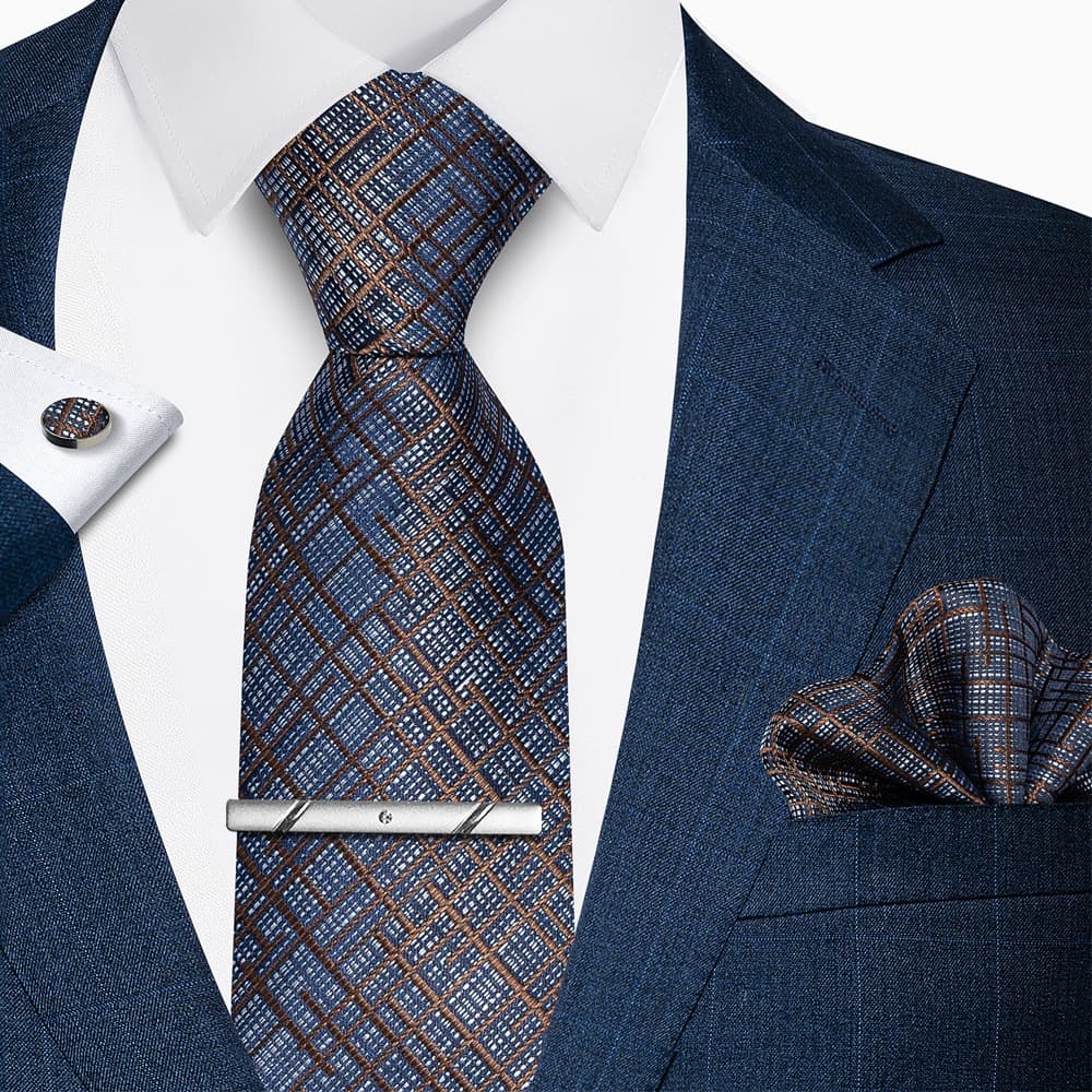 Men's Business Formal Necktie 4-Piece Set - 8cm Width Mixed Color Striped Suit Accessories with Pocket Square and Cufflinks