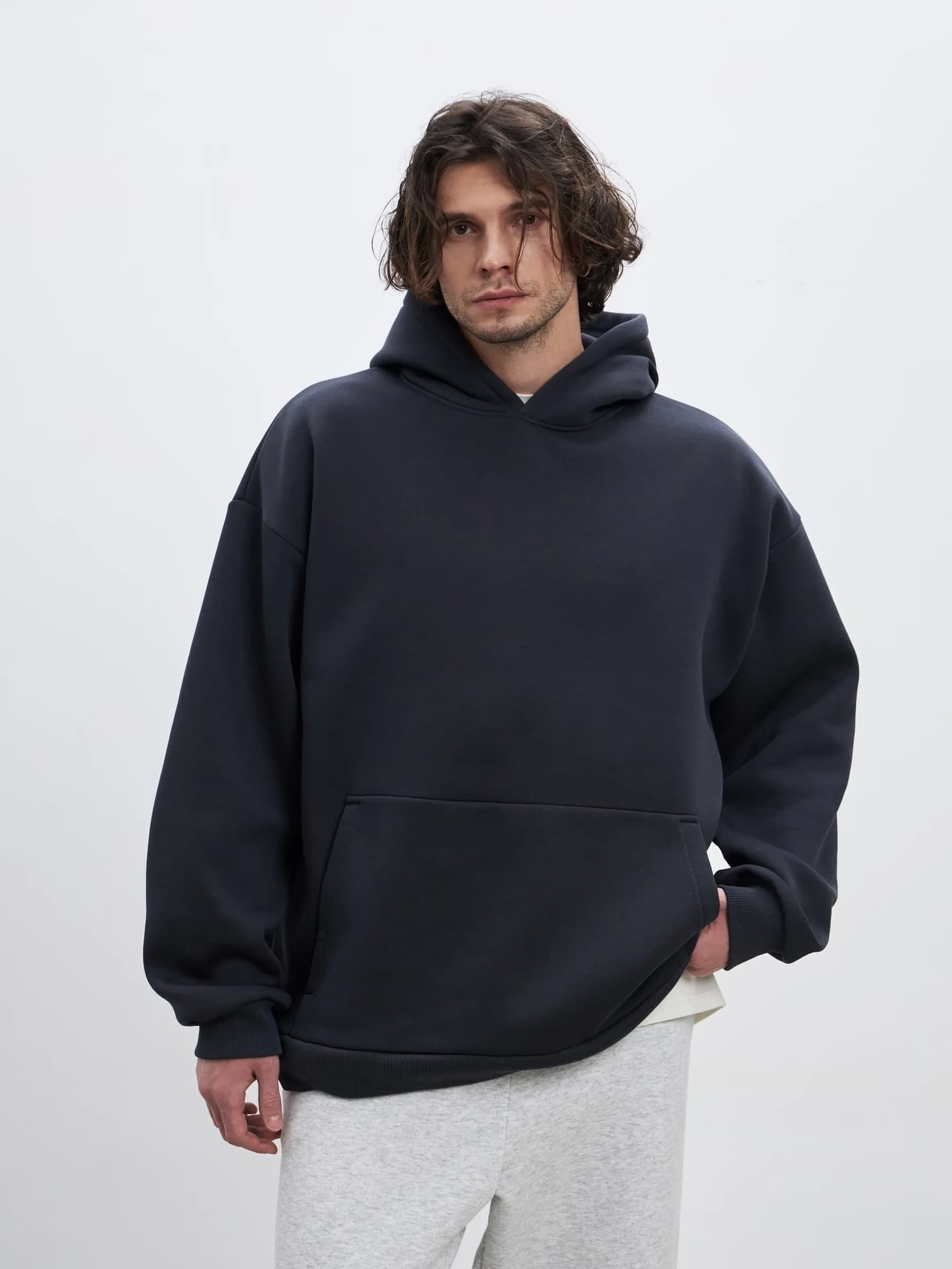 Fleece Drop-shoulder Hooded Pullover Sweatshirt