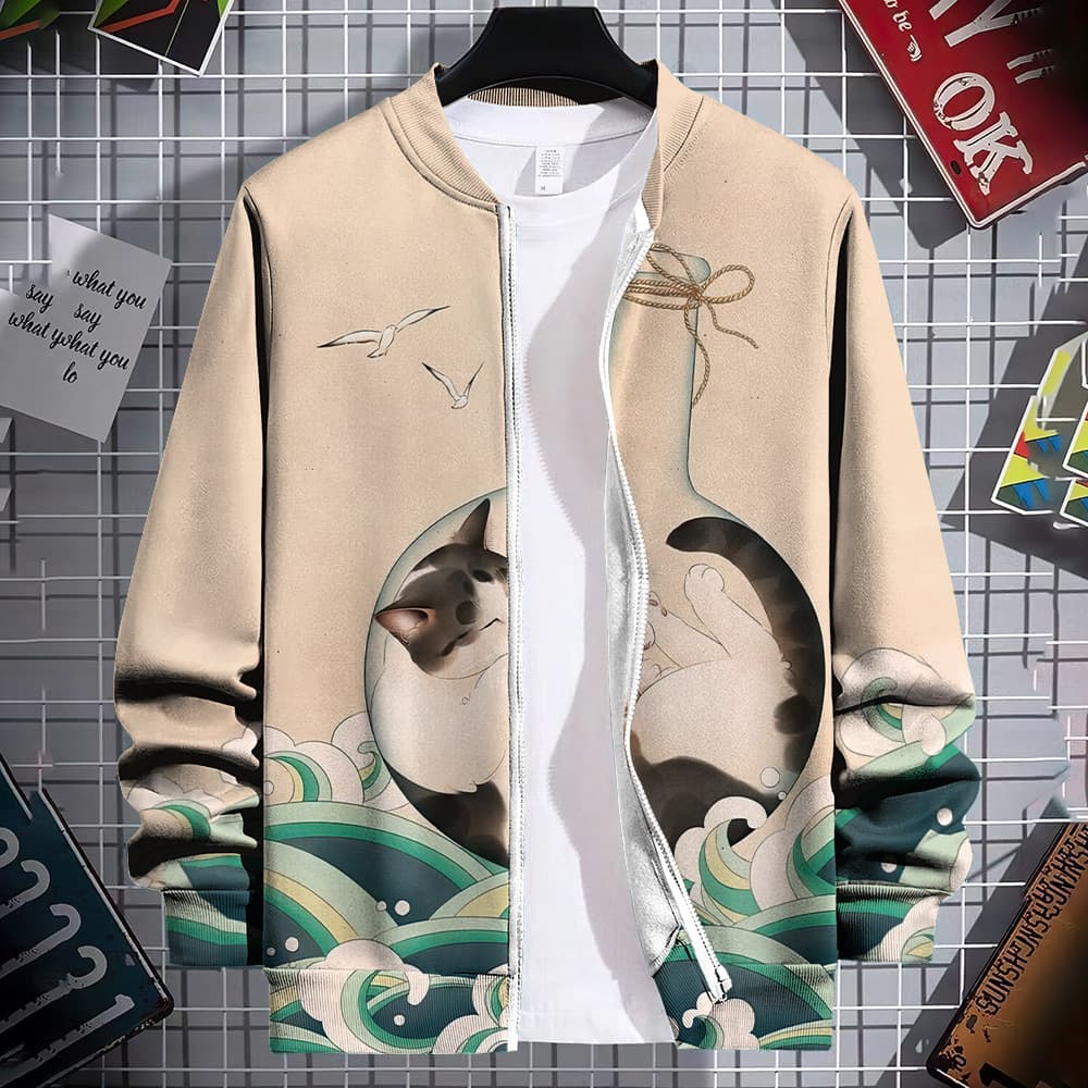 Trendy Streetwear Colorful Graphic Novelty Pattern 3D-printed Crew-neck Cardigan Hoodie