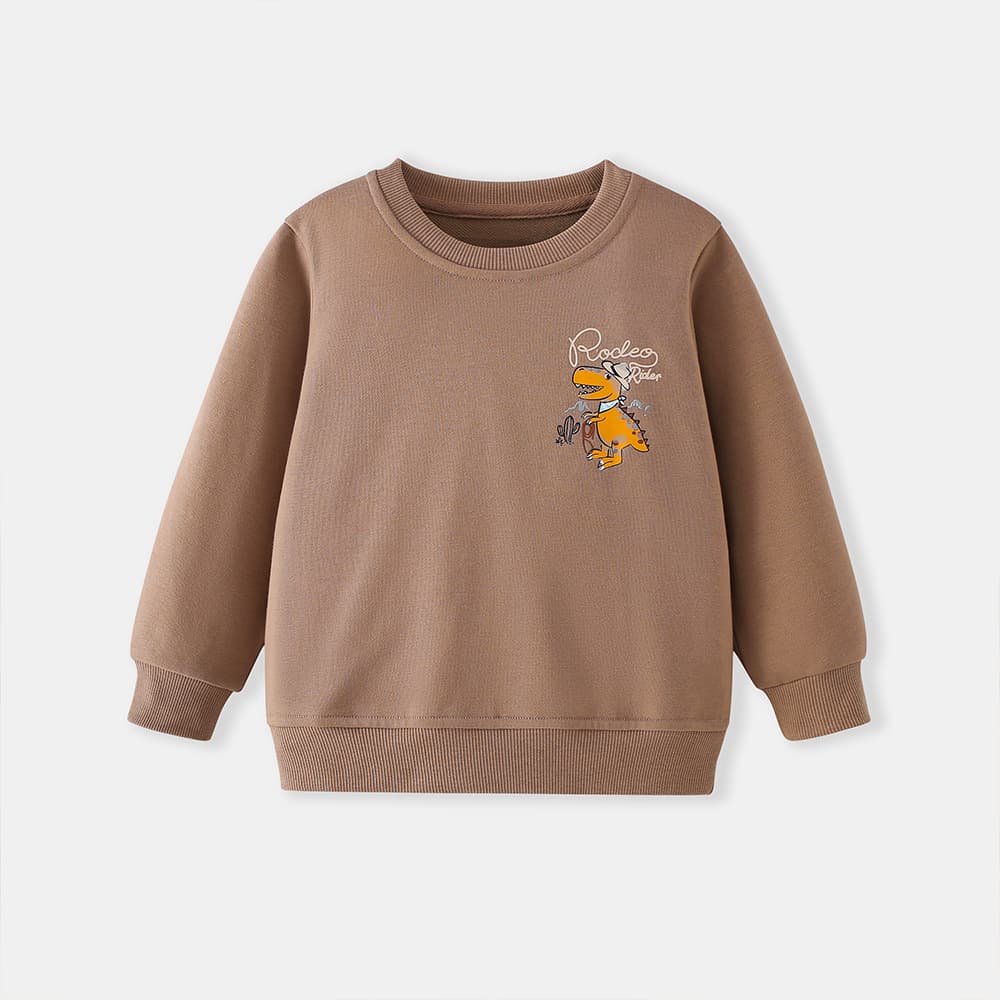 Kids Crew-Neck Cartoon Hoodie With Desert Dinosaur Print
