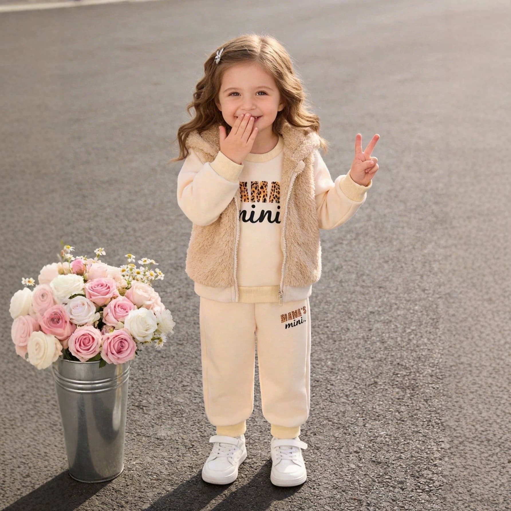Infant And Toddler Three-piece Set With Leopard Print And Lettering