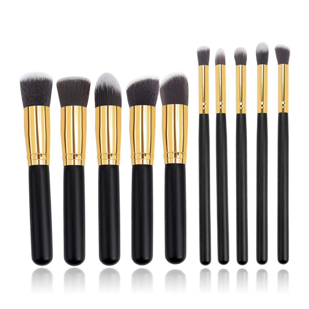 10-piece Black-Silver-Black-Gold Makeup Brush Set 5 Large 5 Small