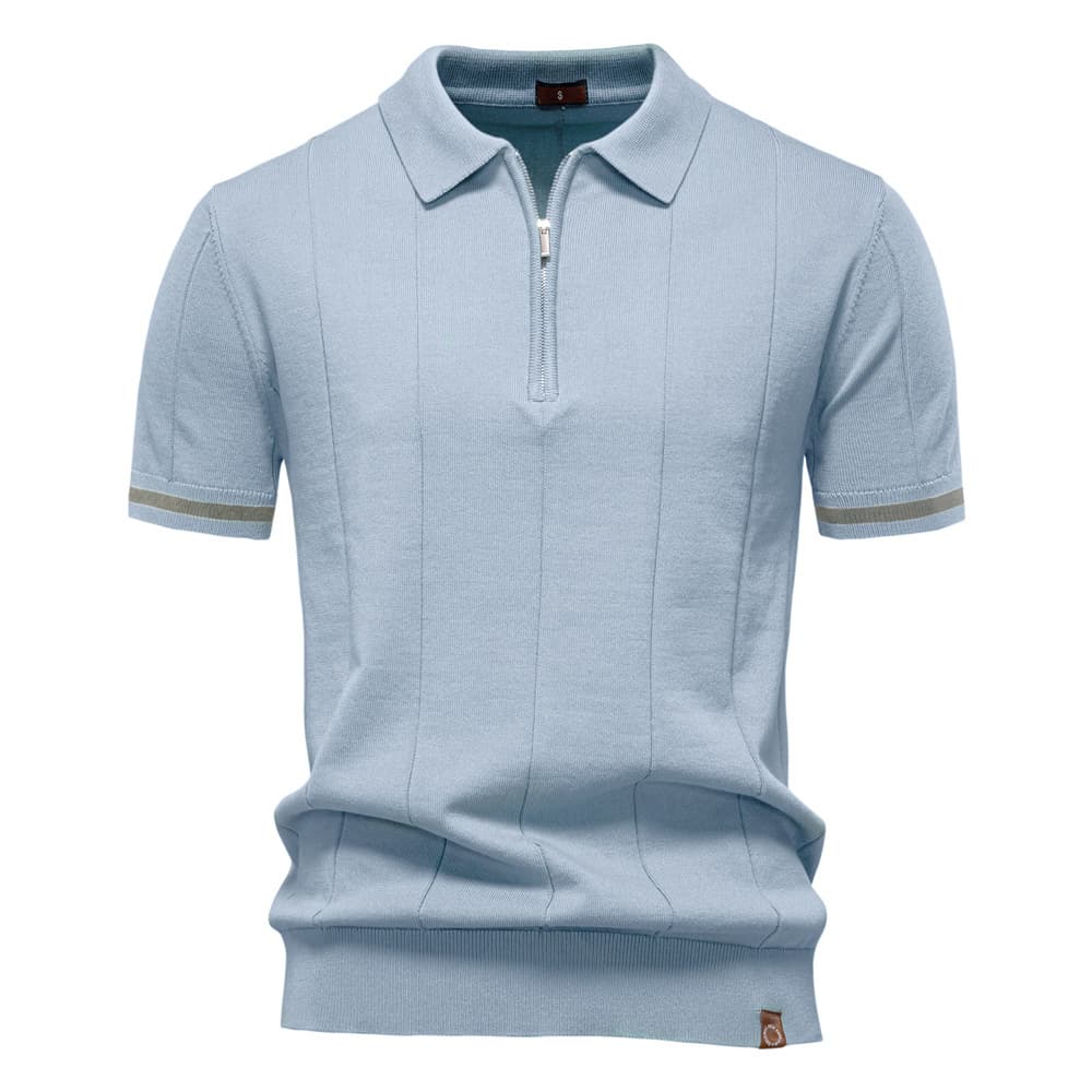 Men's Casual Knitted Polo Shirt With A Turn-down Collar And Short Sleeves