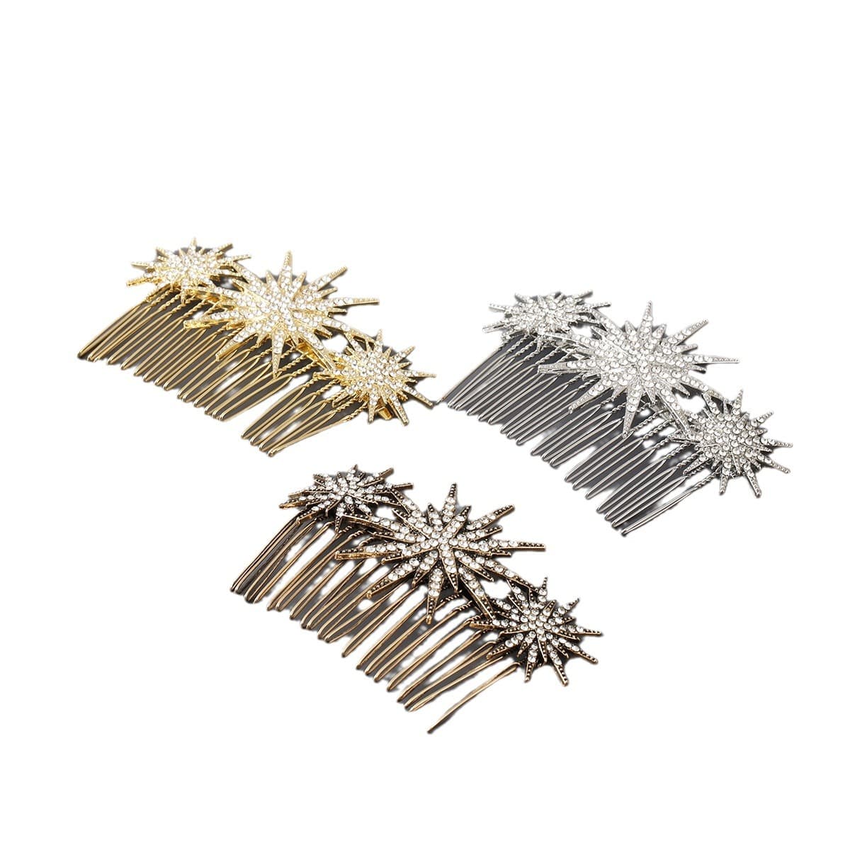 Large And Small Diamond-studded Vintage Hair Comb With A Starry Design