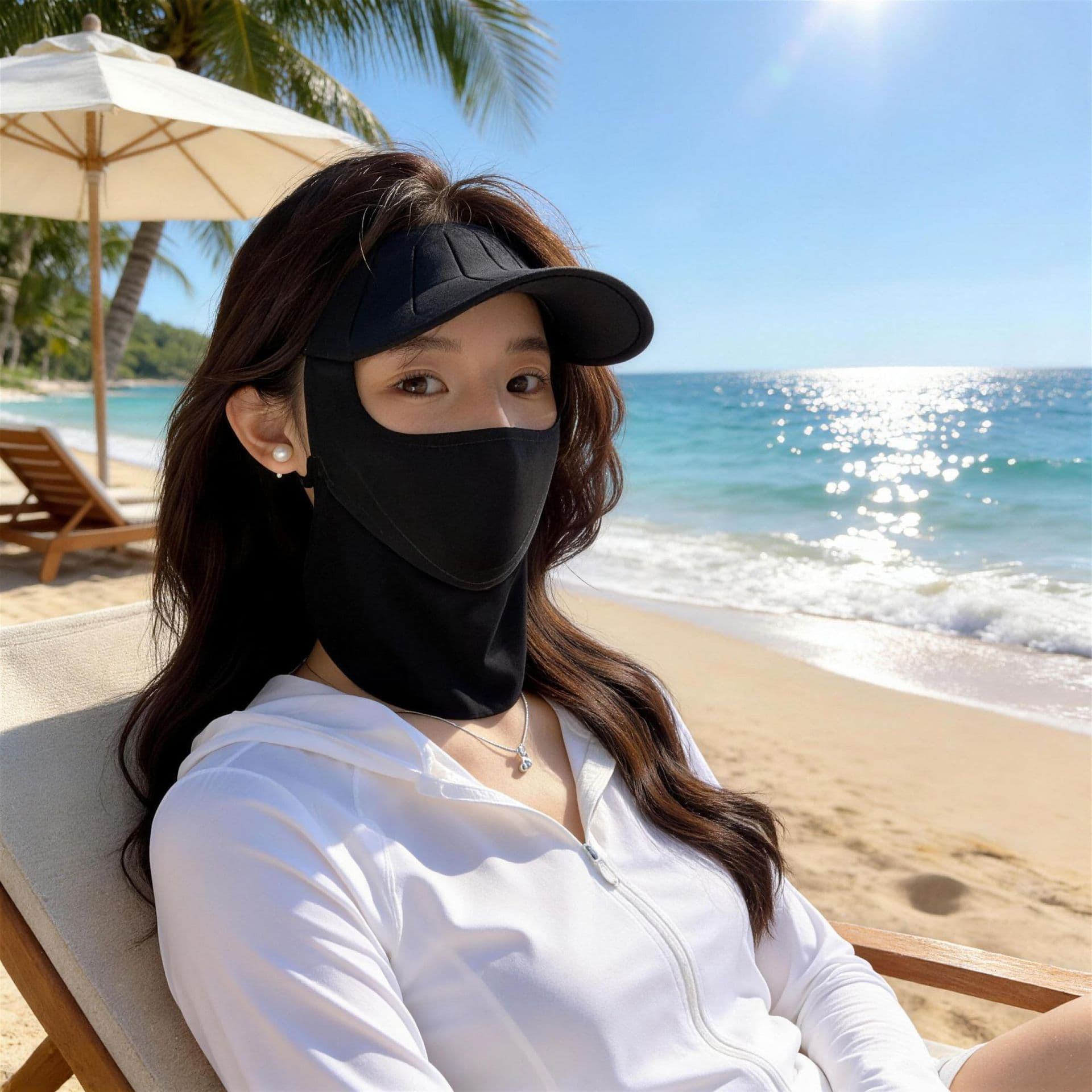 Womens Sun-Protective Face Mask With A Brimmed Hat