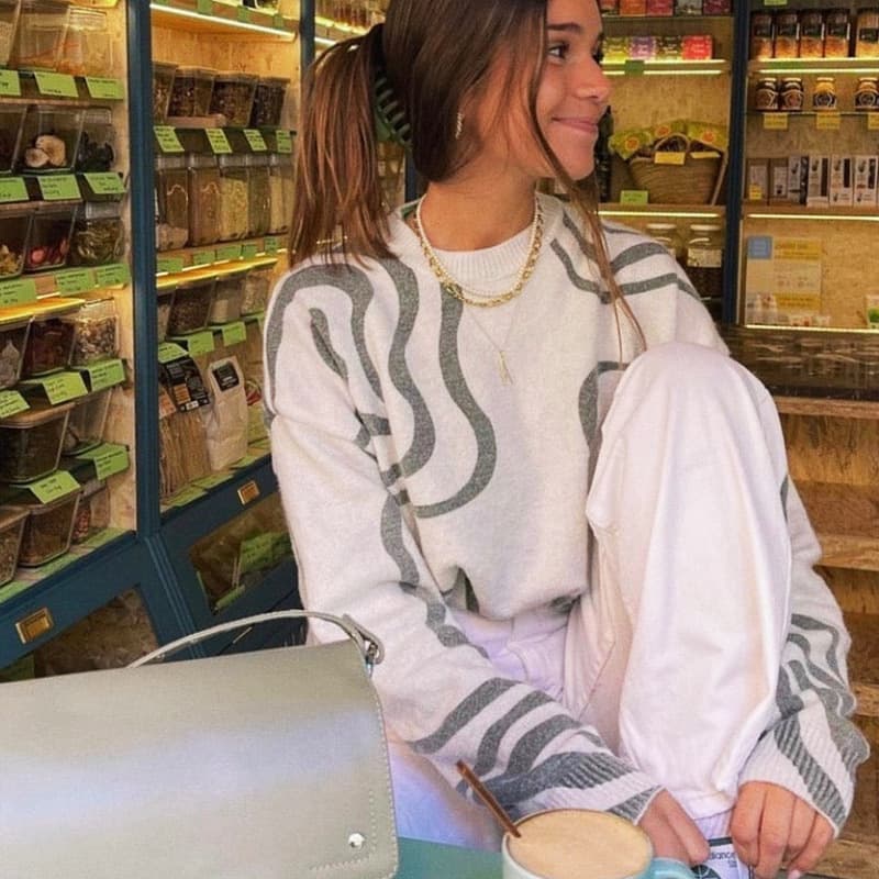 Irregular-striped Pullover Sweater