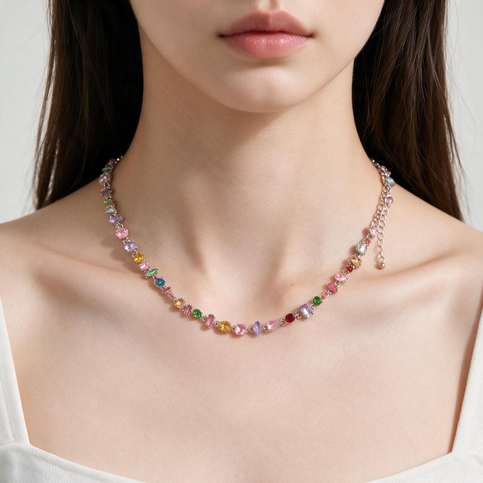 Rainbow Acrylic Rhinestone Clavicle Chain Light Luxury
