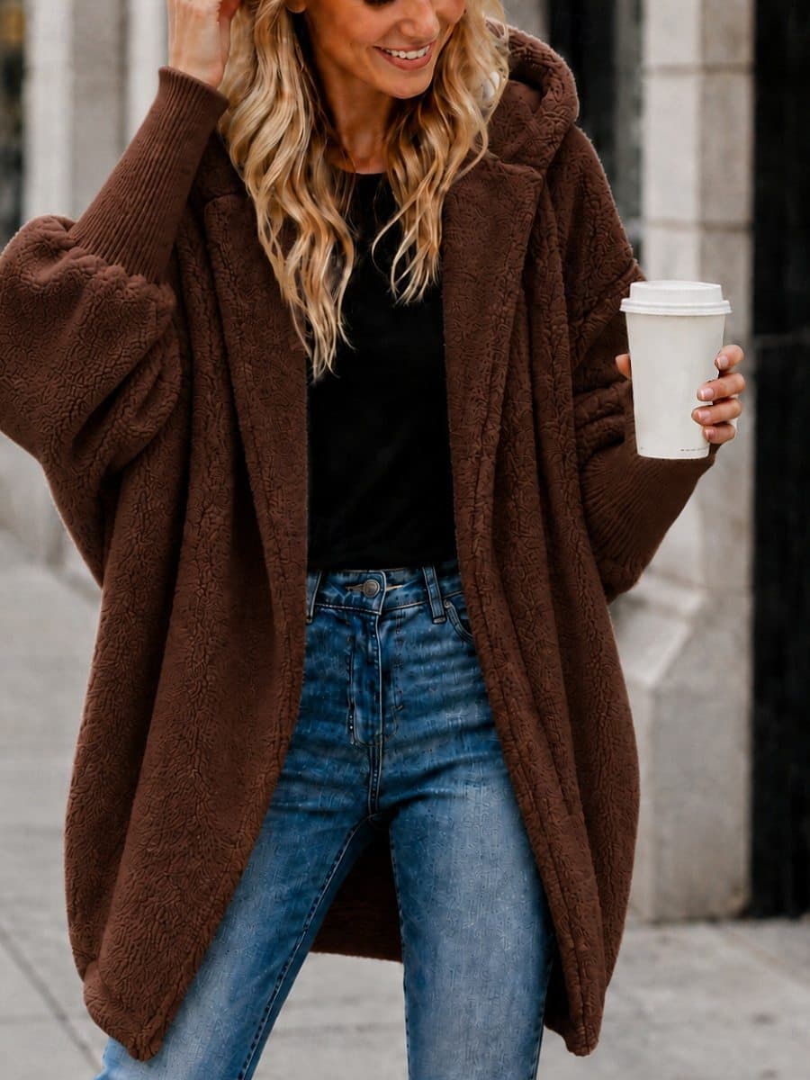 Women's Loose-fit Long-sleeve Hooded Plush Coat