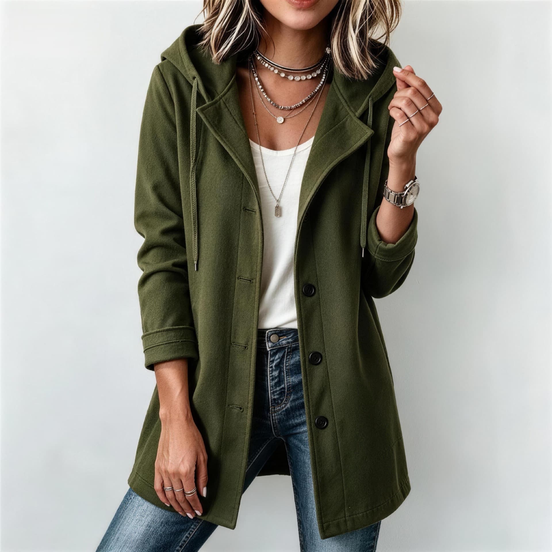 Women's Solid Color Hooded Trench Coat