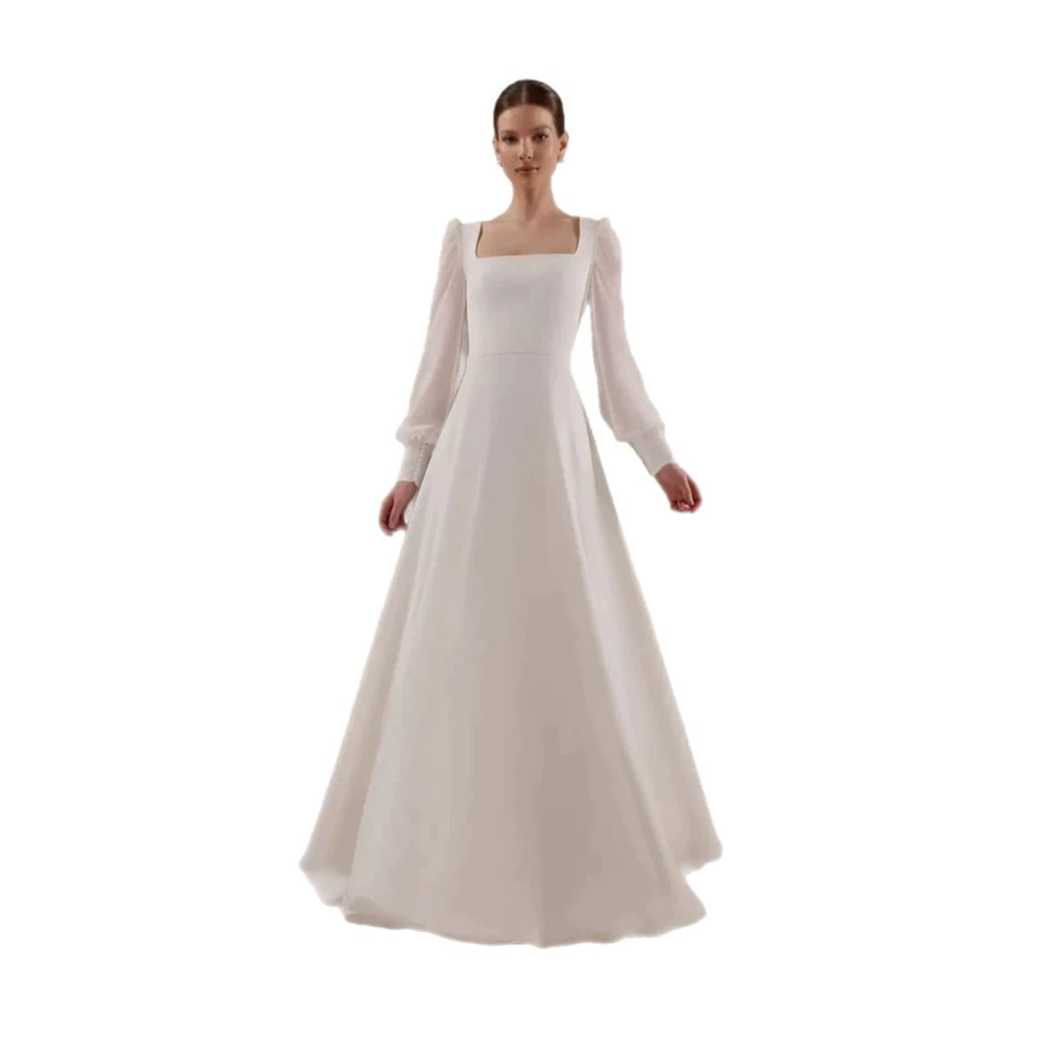 White Off-shoulder Long-sleeve Lightweight Wedding Dress For Women