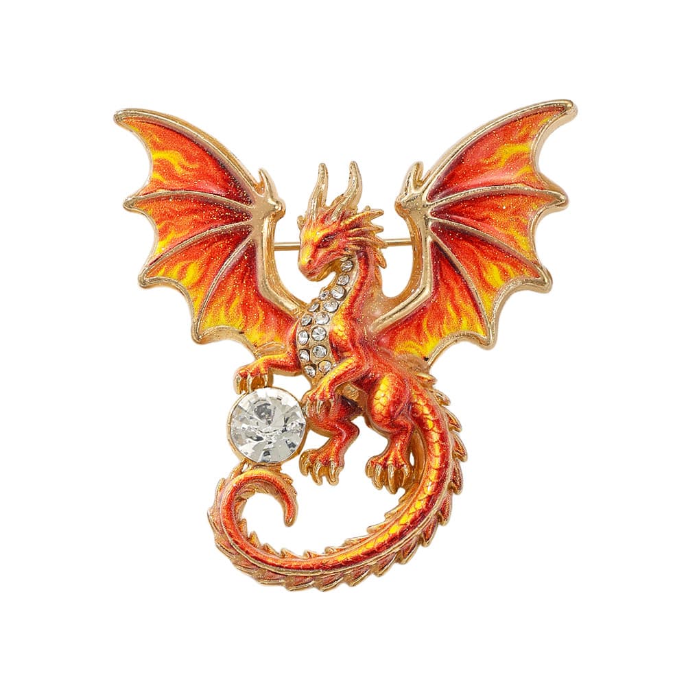 Diamond-encrusted Vintage-style Colorful Flying Dragon Brooch